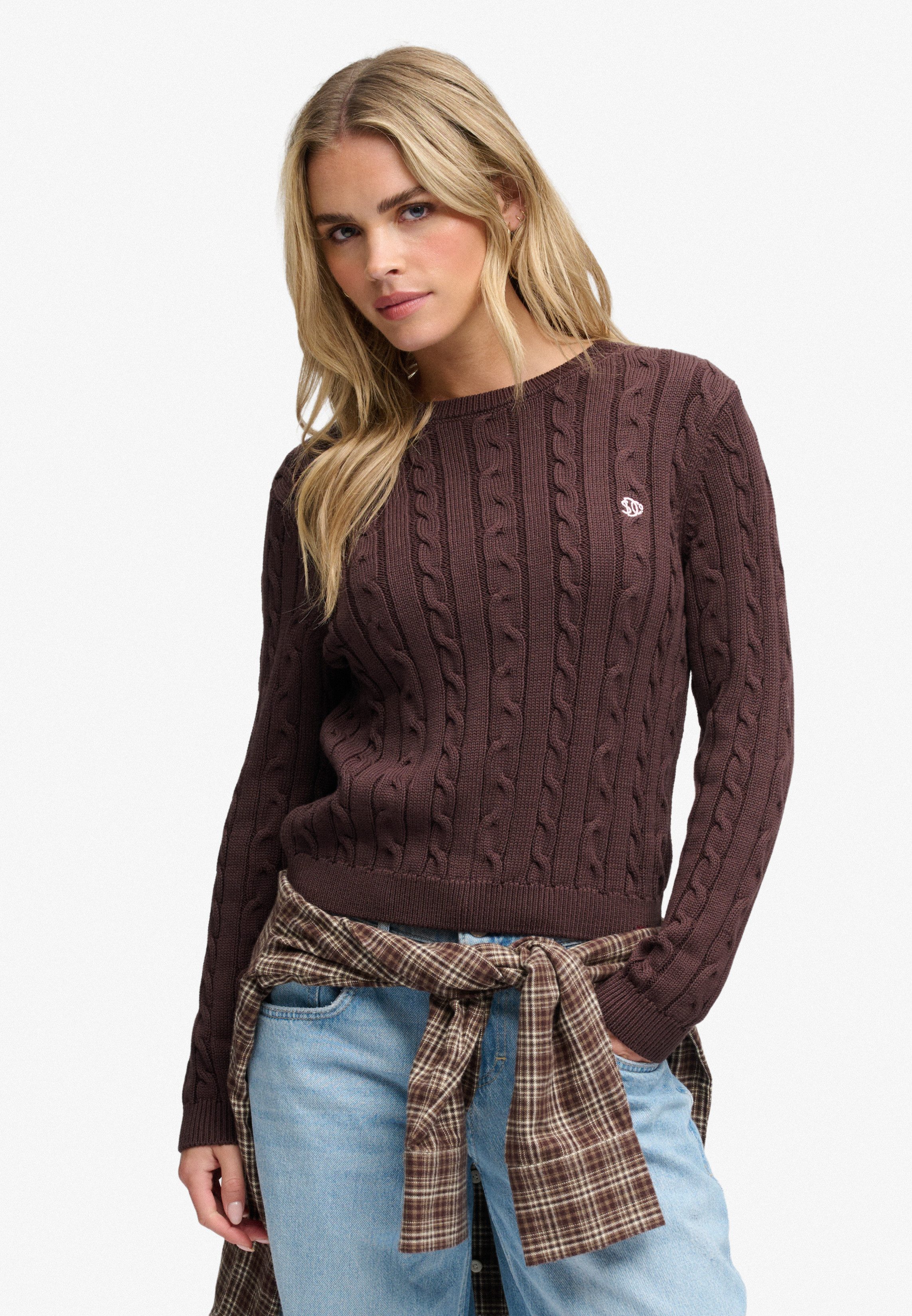Superdry Strickpullover ESSENTIALS SD&CO CABLE JUMPER Kunstfaser, relaxed fit