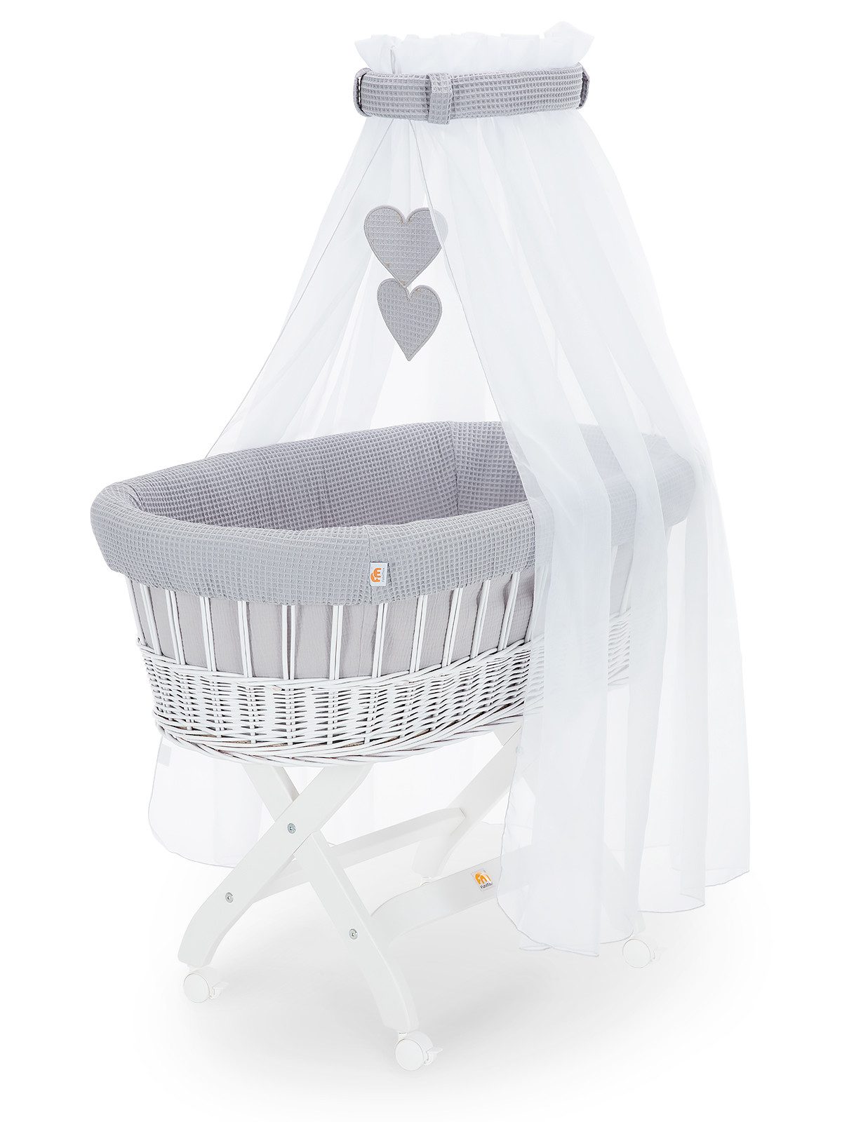 FabiMax Stubenwagen weiß lackiert, Komplettset, Musselin & Waffelpiqué, Ink günstig online kaufen