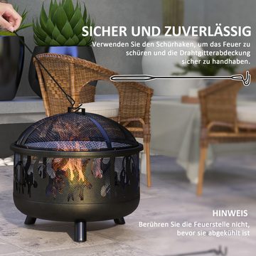 Outsunny Tischfeuer 2-in-1 Feuerschale (Feuerkorb, 1-St., Feuerstelle), für Garten BBQ Metall Schwarz Ø61 x 55 cm