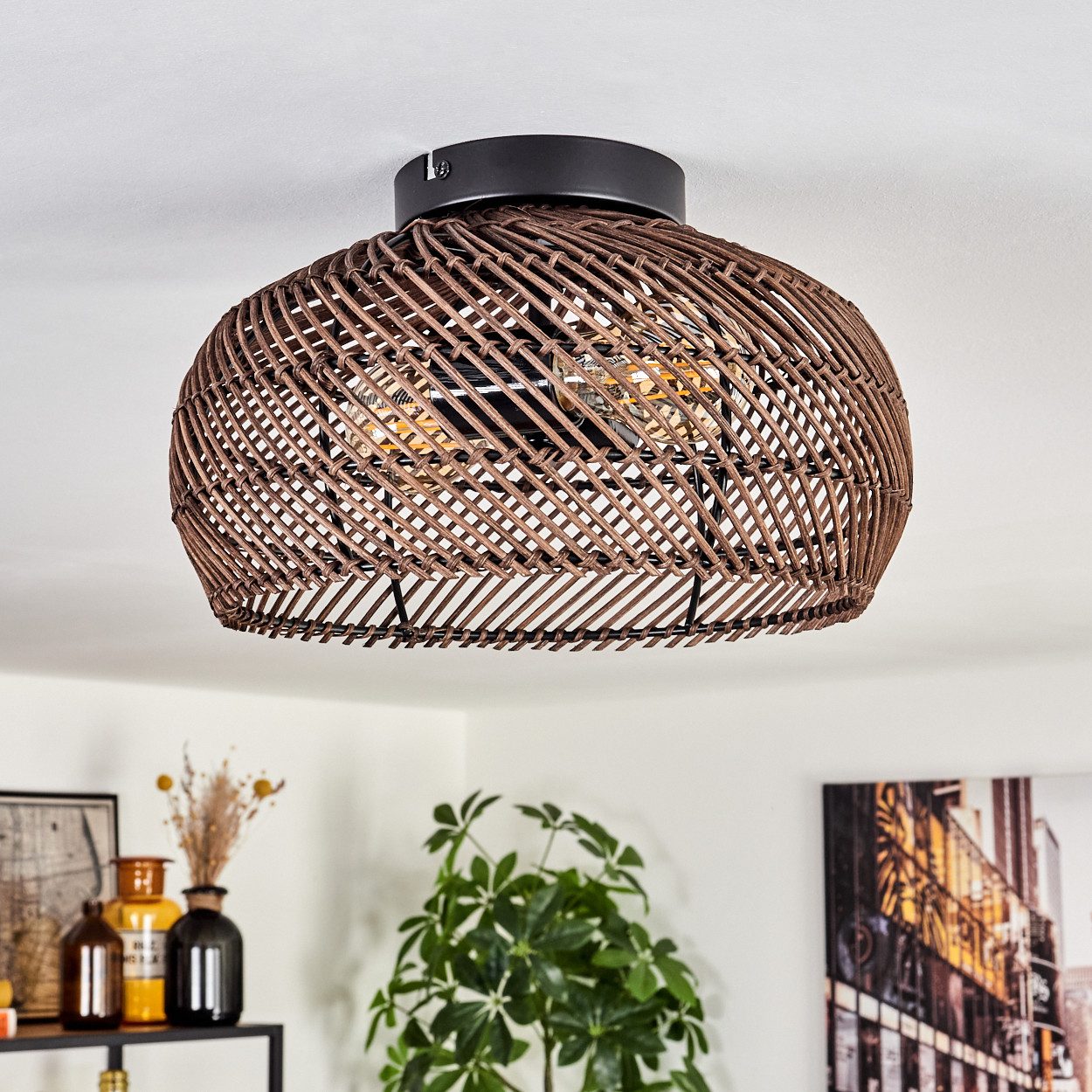 hofstein Deckenleuchte moderne Deckenlampe aus Metall/Rattan günstig online kaufen