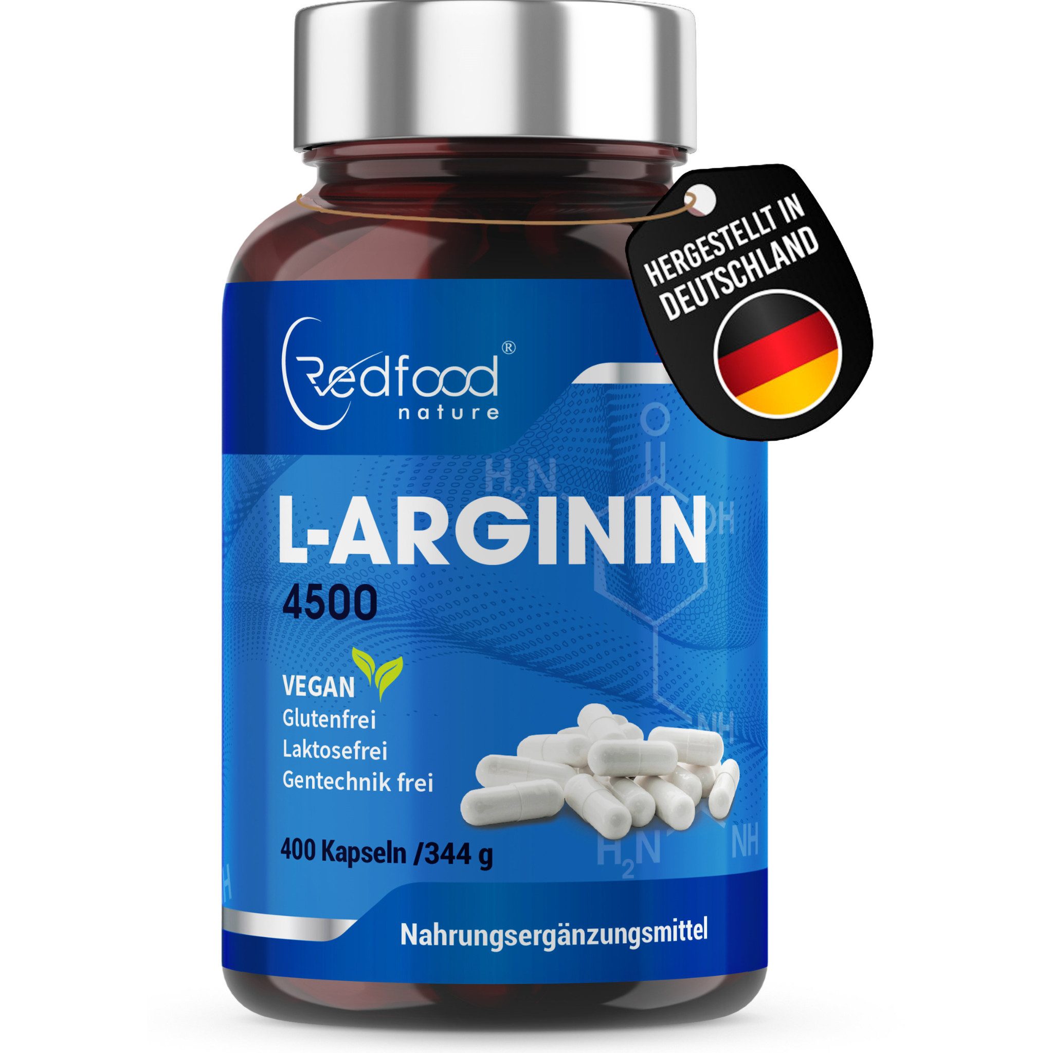 Redfood L-Arginin 4500 hochdosiert, 400 Kapseln Kapseln, 1 er 400 St., 344 g