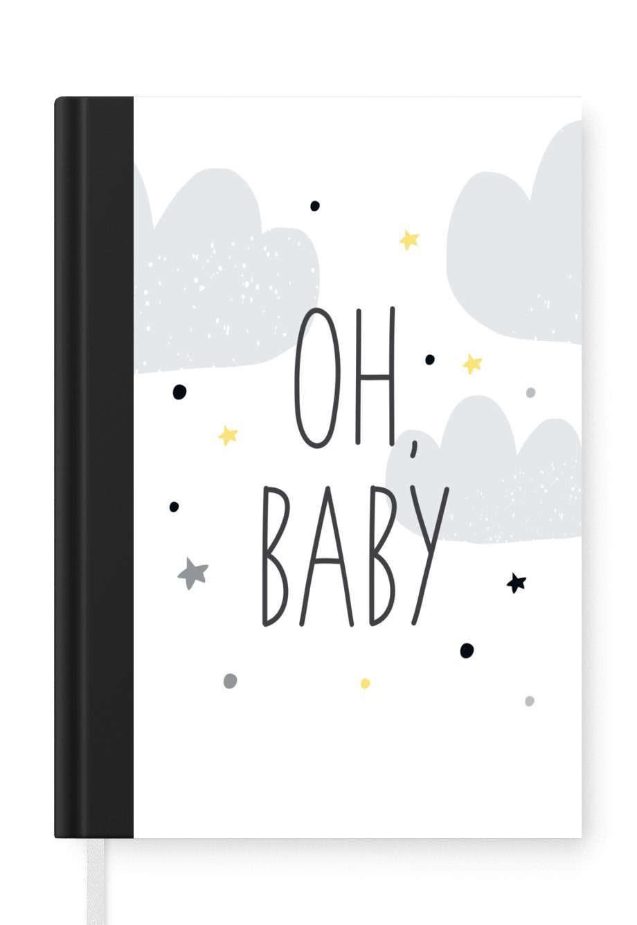 MuchoWow Notizbuch Illustration mit dem Zitat "Oh, Baby", Sternen und Wolken, Journal, Merkzettel, Tagebuch, Notizheft, A5, 98 Seiten, Haushaltsbuch