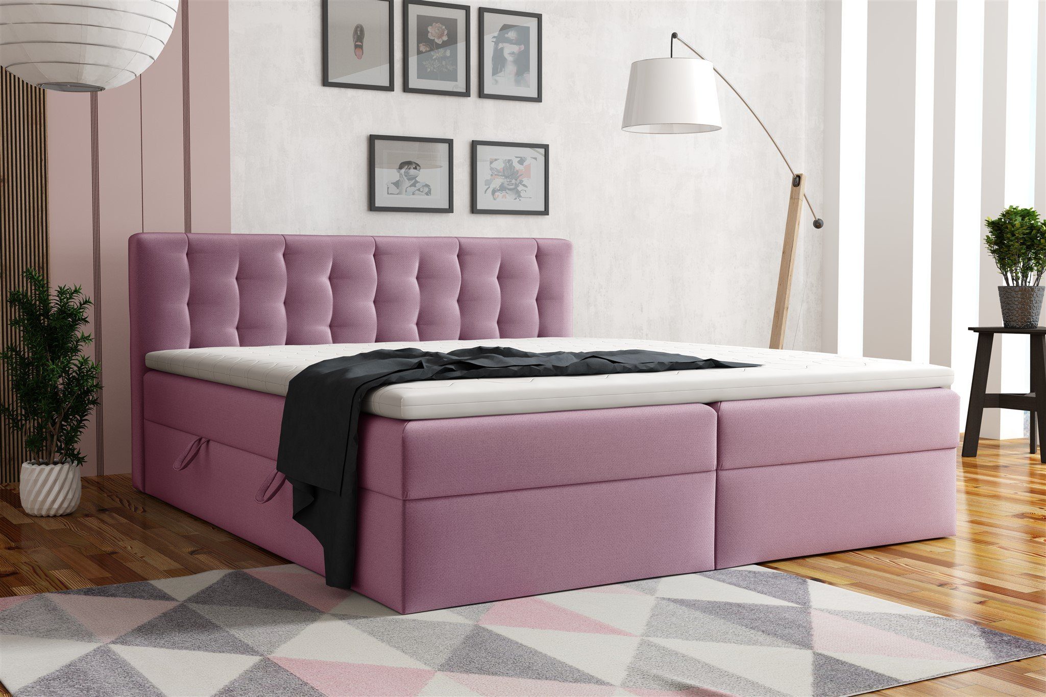 Fun Möbel Boxbett Schlafzimmerbett DIAGO in Stoff Fresh oder Castel (inkl. Topper und Bettkästen), Gepolstertes Kopfteil