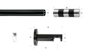 Gardinenstange BLACK, GARESA, Ø 20 mm, 1-läufig, Wunschmaßlänge, verschraubt, Eisen, Vorhanggarnitur, Innenlauf, verlängerbar, Knopf abgeschrägt 2-farbig