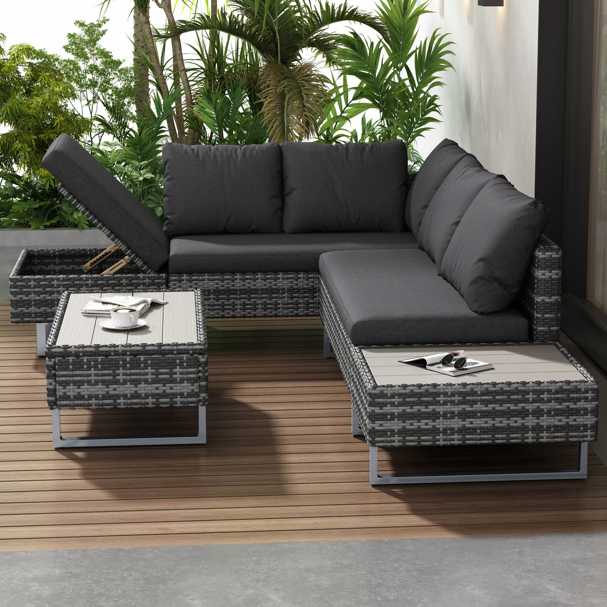 Ulife GartenloungeSet Gartenmöbel Set Polyrattan Balkonset Sitzgruppe