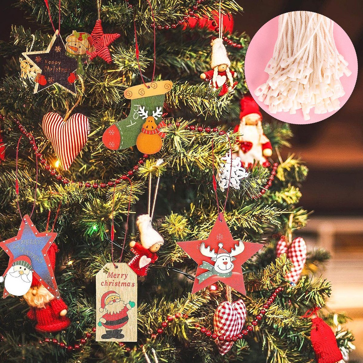 Jormftte Weihnachtsschmuck mit Baumwollseil Tag Hang Aufhänger für Dekohänger Schnappverschluss