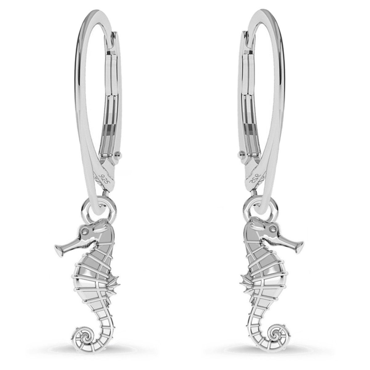 Goldene Hufeisen Paar Ohrhänger Seepferdchen Ohrringe 925 Silber Ohrhänger  (1 Paar, inkl. Etui), Tiere Silberschmuck