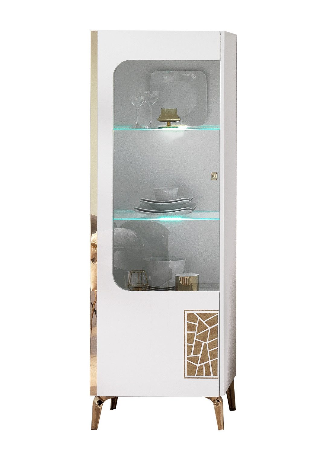 Interdesign24 Wohnwand Stella, (4-Teilig, in Weiß/Gold Hochglanz), Made in Italy