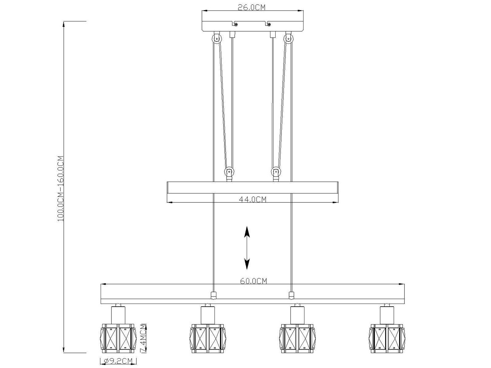 GLOBO LIGHTING LED Pendelleuchte, Dimmfunktion, warmweiß, mehrflammig 4x Kristall Lampen-schirm über-n Esstisch hängend, B: 60cm