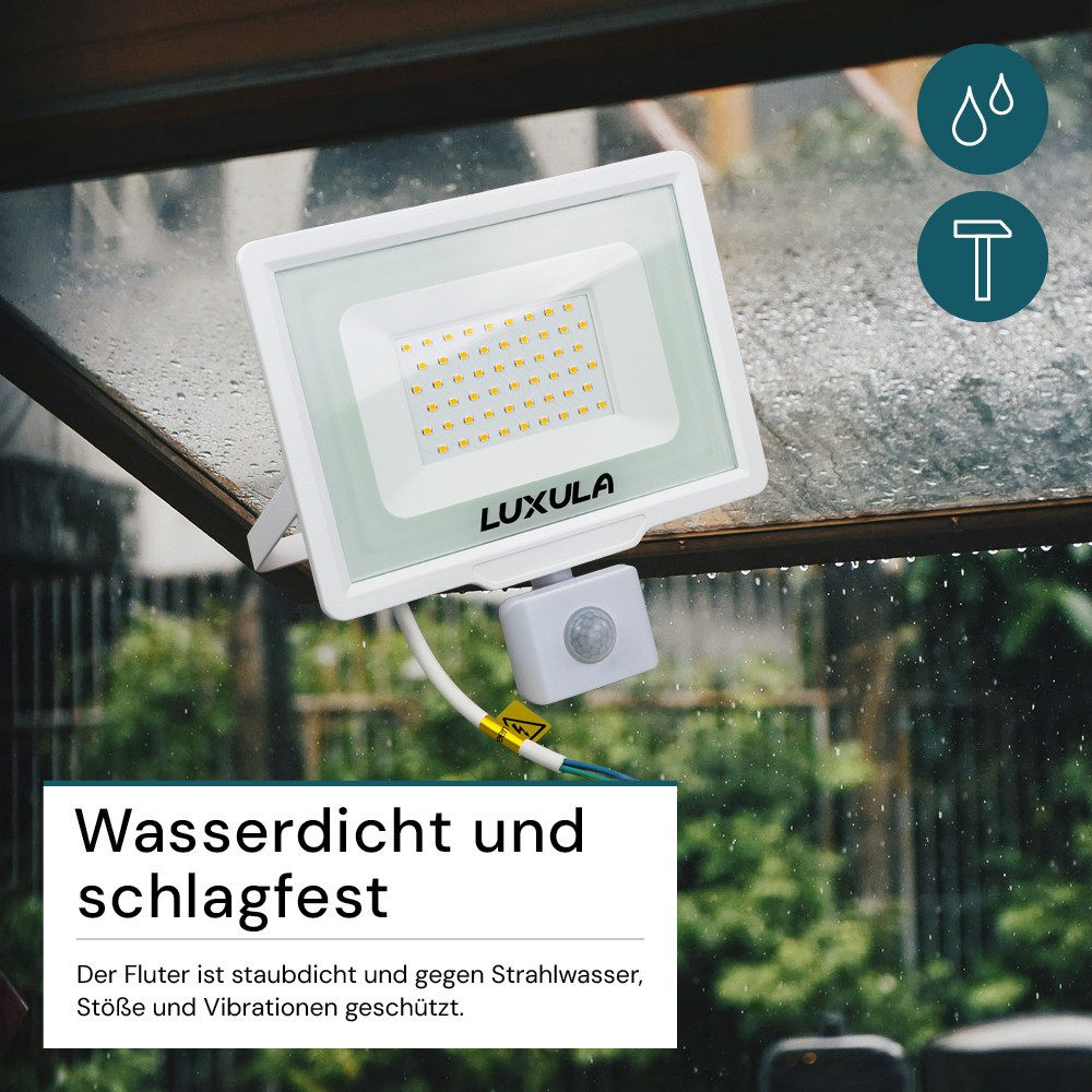 LUXULA LED Flutlichtstrahler LUXULA LED Fluter 50 W 3000 K Warmweiß Weiß, LED fest integriert, Warmweiß