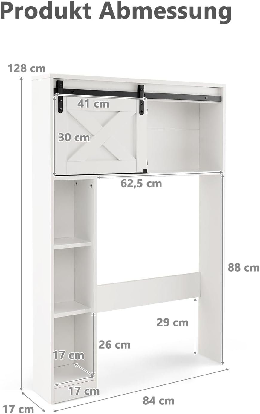 KOMFOTTEU Badregal Toilettenschrank, mit Ablagefächern, 128cm weiß 17 x x 84