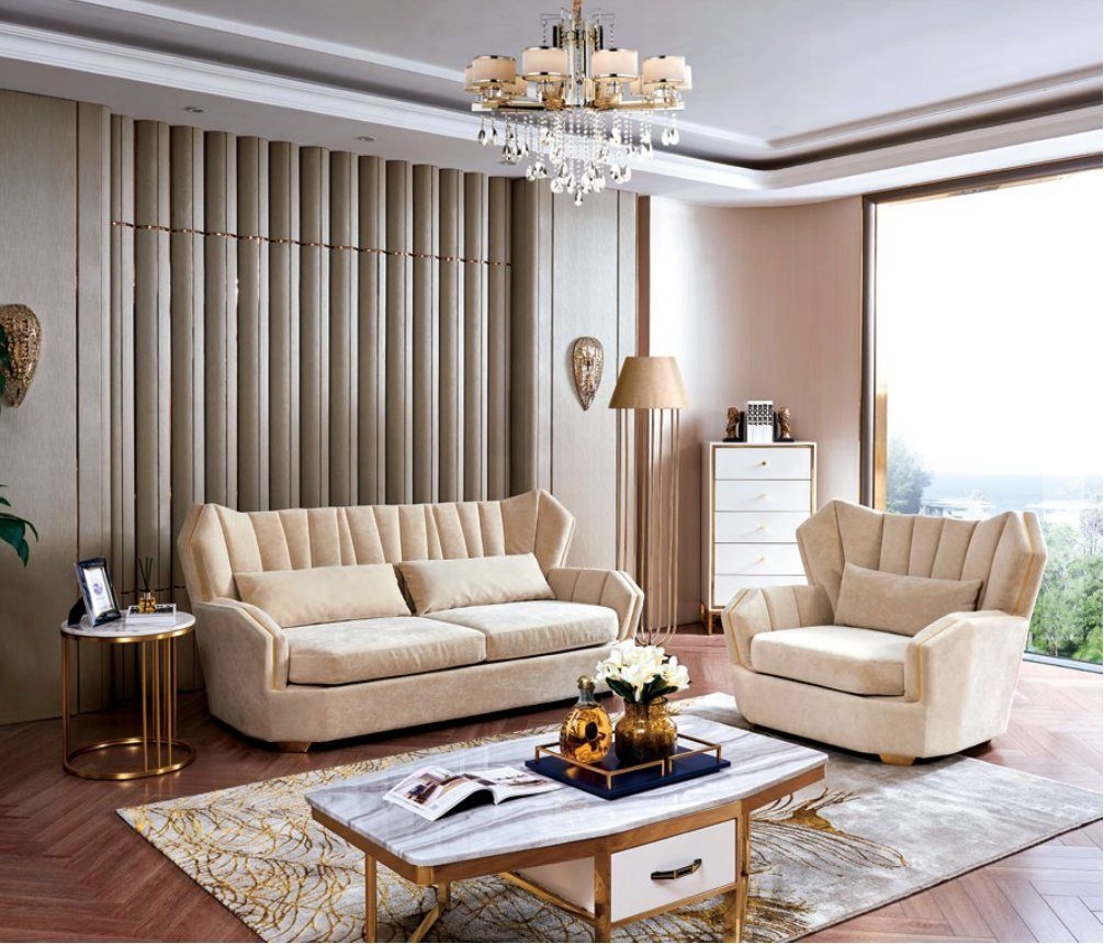 JVmoebel Sofa Beige Sofagarnitur 3+1 Designer Set Luxus Couchen Sofas Möbel, Made in Europe