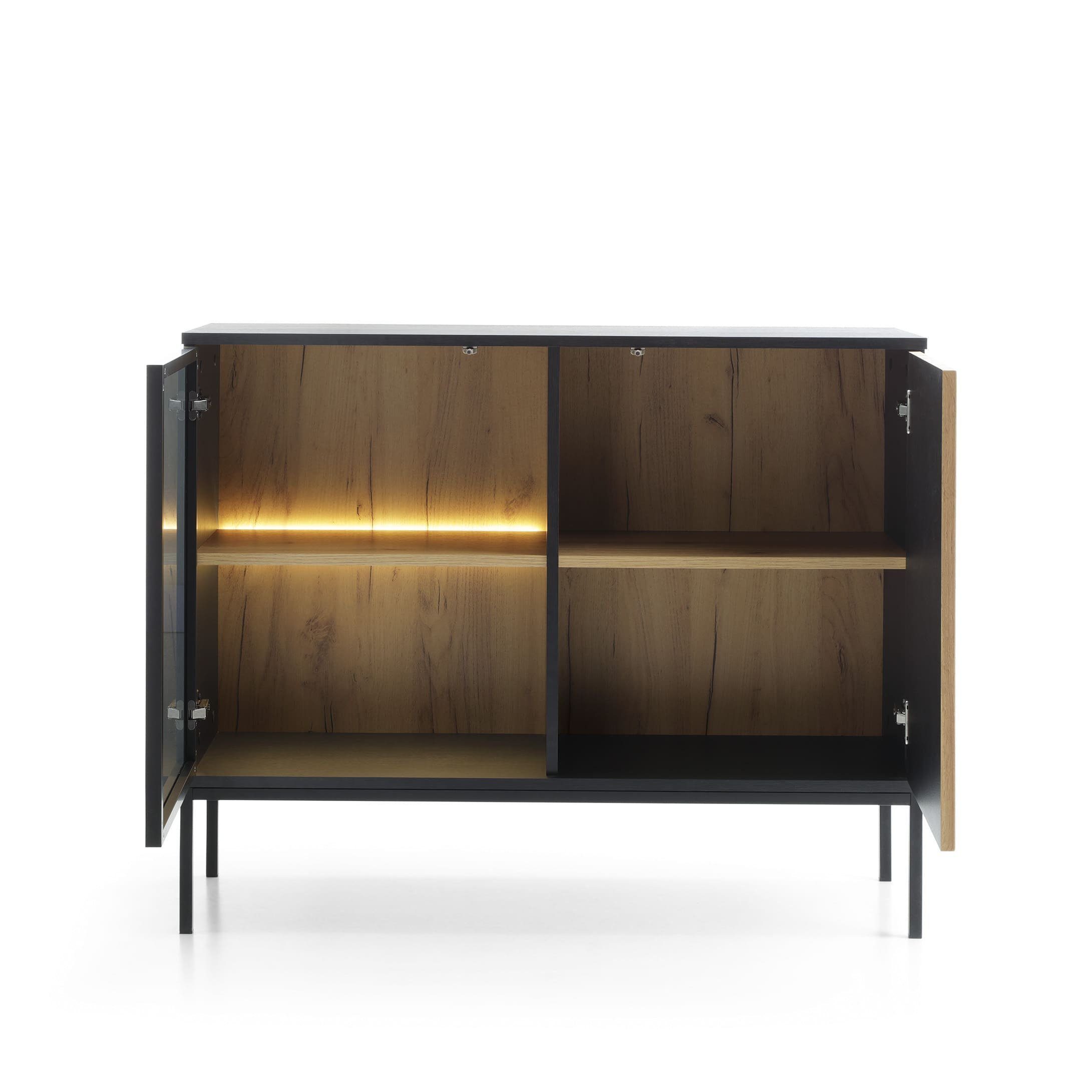 MOEBLO Kommode Sentino S104 LED (Eiche wotan Sideboard Wohnzimmer Kommode Schlafzimmer Komodenschrank Highboard, Kommode mit gefräster Front und LED-Beleuchtung), (HxBxT):83x104x39cm