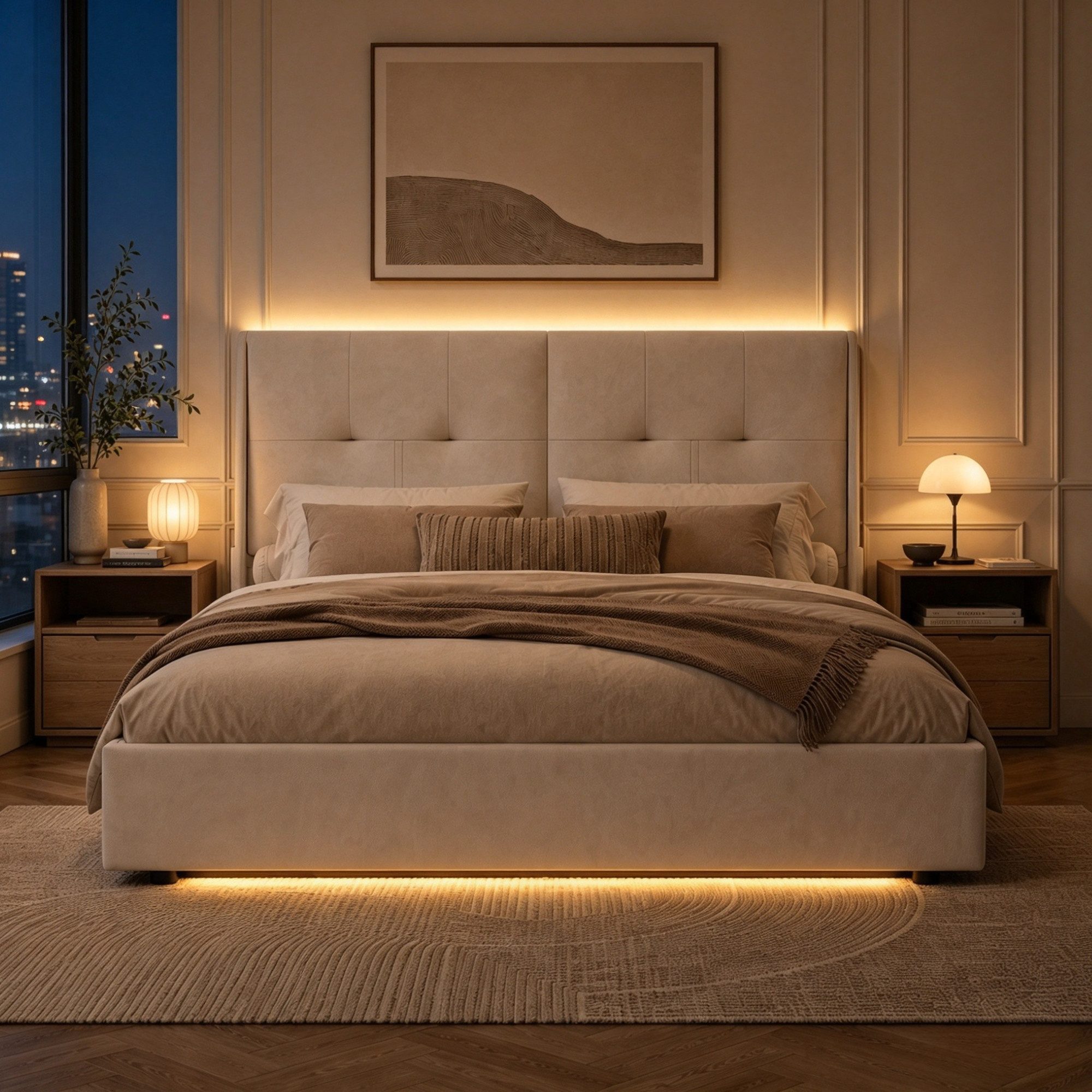 Simurq Polsterbett Stauraumbett mit LED Beleuchtung und Weiches Kopfteil (Packung, 1-tlg., Samt Doppelbett mit hydraulischem Stauraum), Jugendbett 140x200cm, max. belastbarkeit 350kg