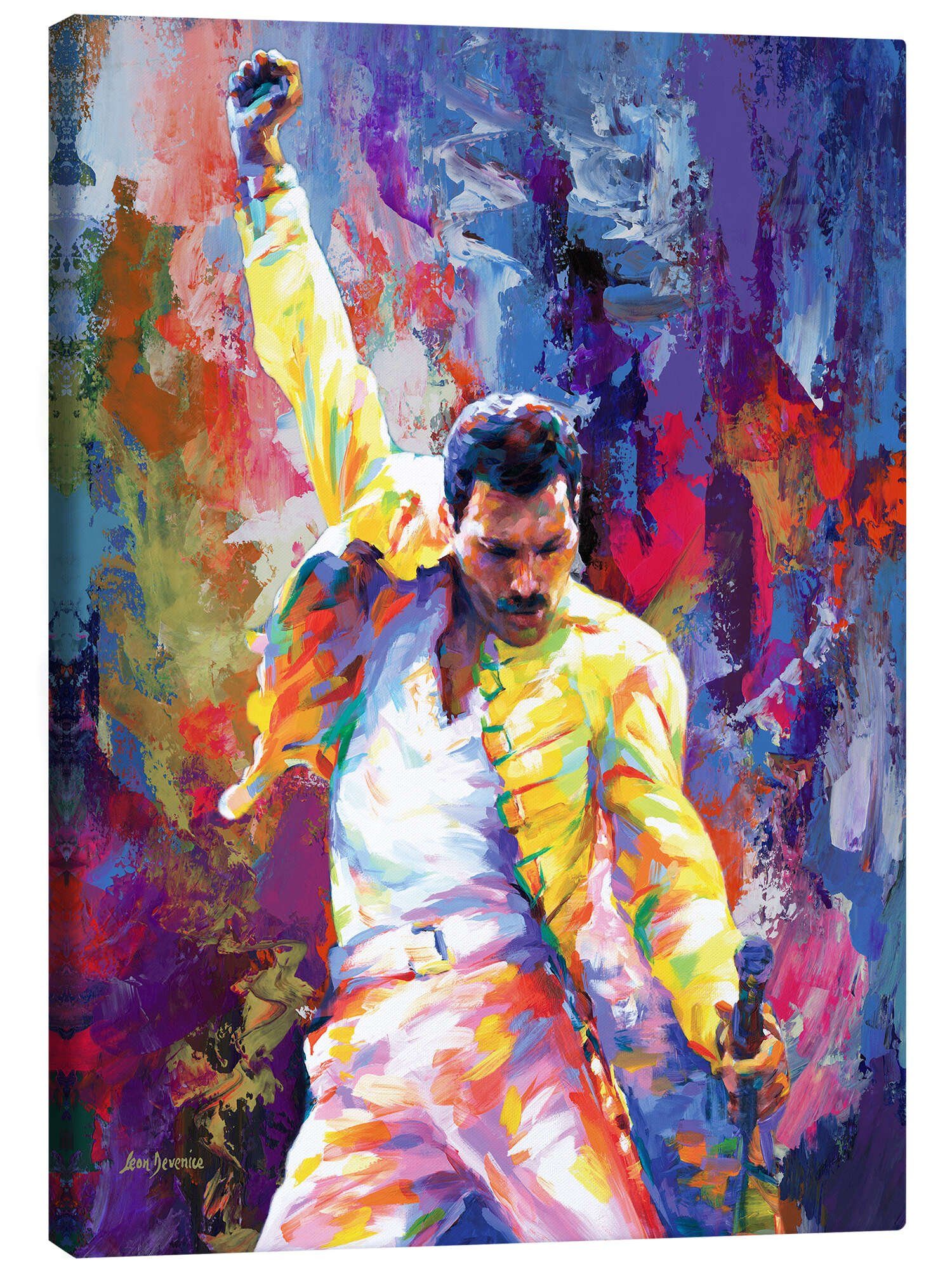 Posterlounge Leinwandbild Leon Devenice, Freddie Mercury Pop Art Porträt, Wohnzimmer Modern Malerei