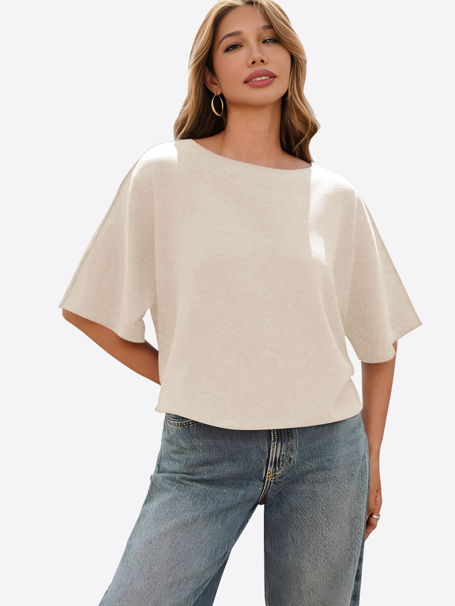 Imily Bela Strickpullover Damen Kurzarm Pullover locker geschnitten (Packun günstig online kaufen