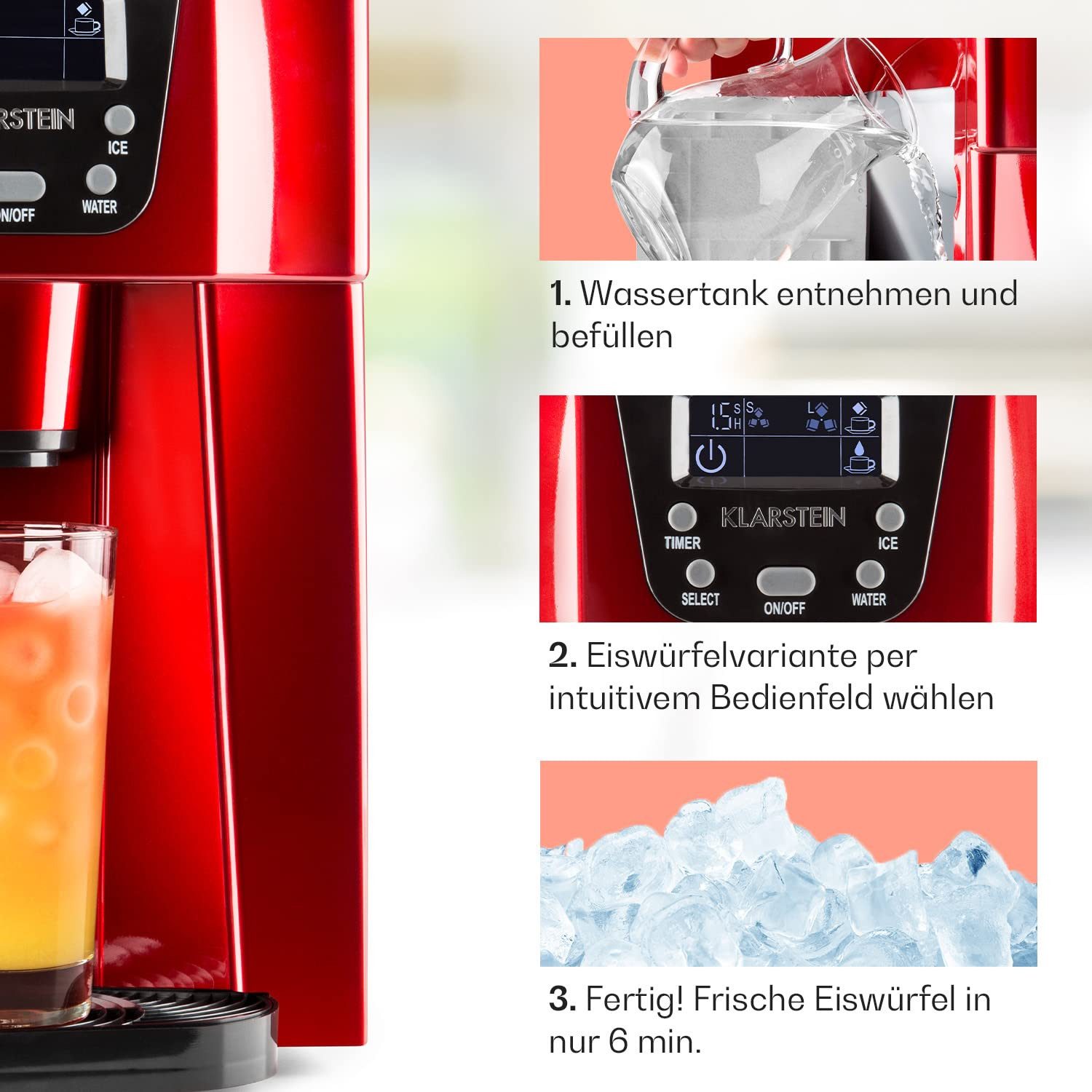 Klarstein Eiswürfelmaschine Ice Volcano 2G Eismaschine LED 12kg