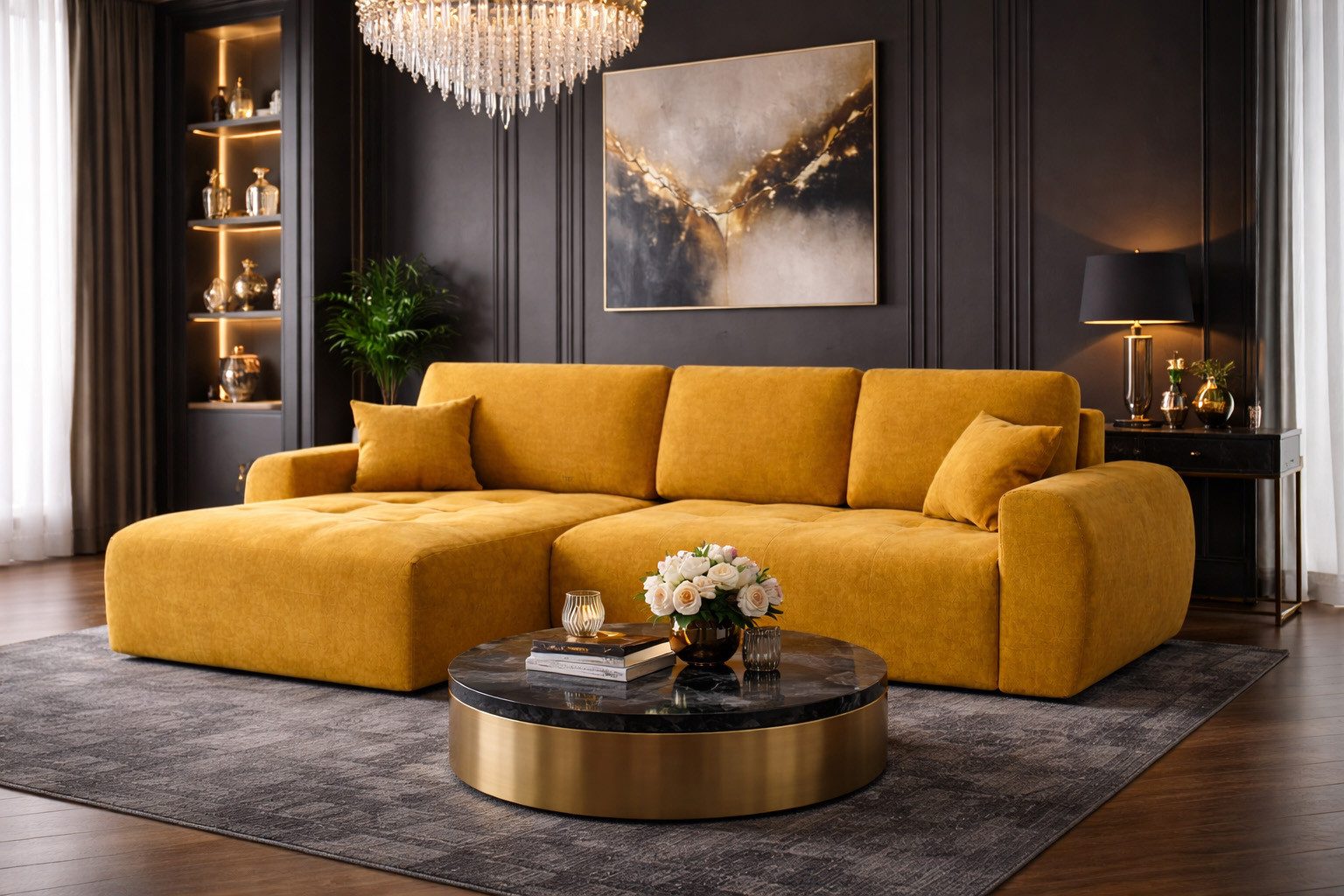 Kaiser Möbel Ecksofa mit Schlaffunktion und Bettkasten Ivo L aus Veloursstoff Salvador, Ecksofa mit Schlaffunktion, ausziehbar,mit Schlaffunktion,integrierter Stauraum