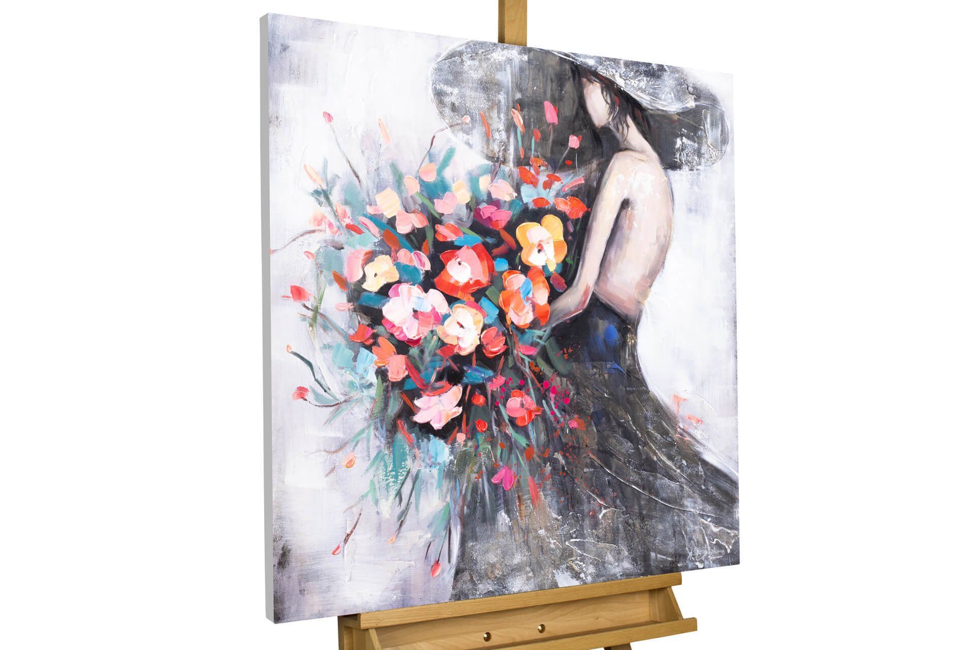 KUNSTLOFT Gemälde Flower Girl 80x80 cm, Leinwandbild 100% HANDGEMALT Wandbild Wohnzimmer