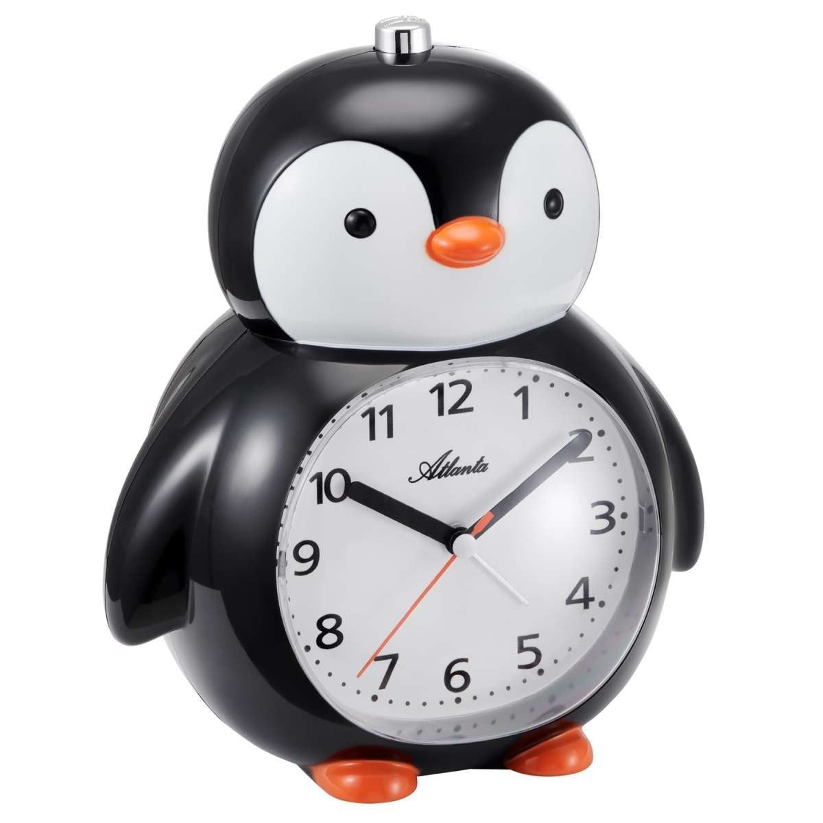 Atlanta Quarzwecker 2165 Kinderwecker mit Leisegang Pinguin Schwarz/Weiß