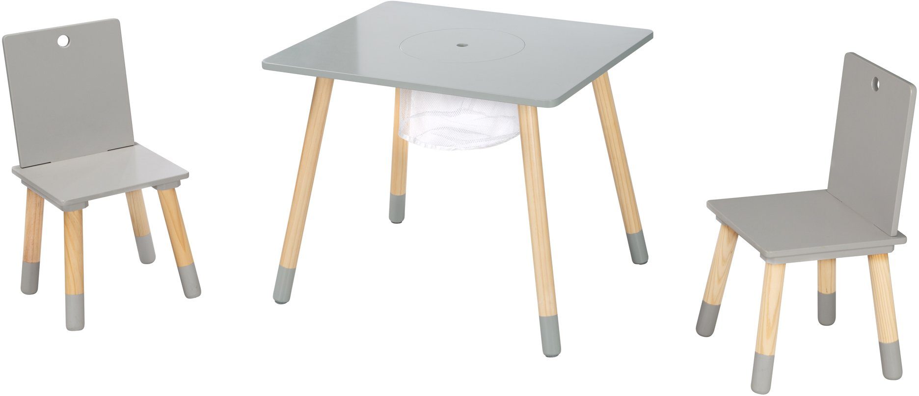 roba® Kindersitzgruppe Sitzgruppe mit Aufbewahrungsnetz, Holz aus grau