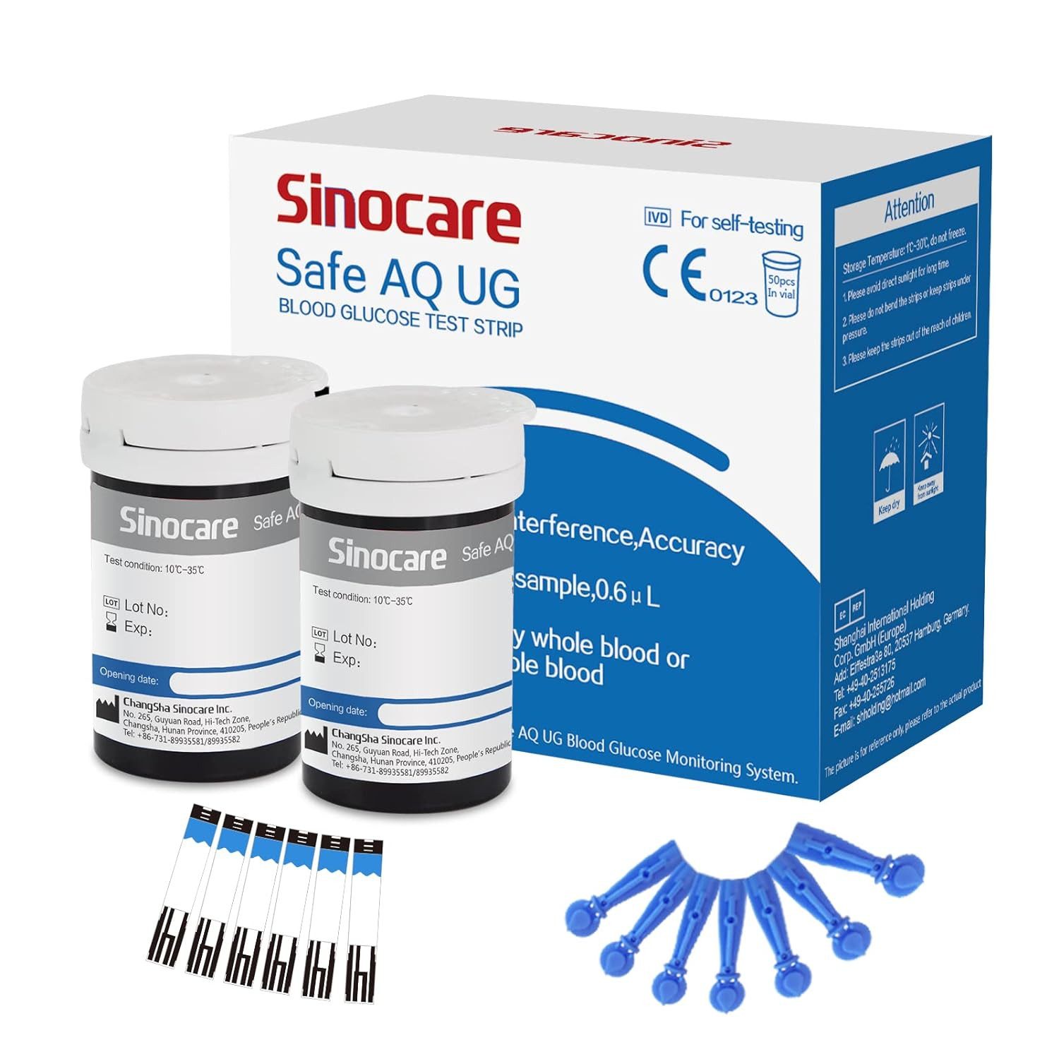 Blutzucker-Teststreifen Sinocare Safe AQ UG Blutzuckerteststreifen 50 Stück