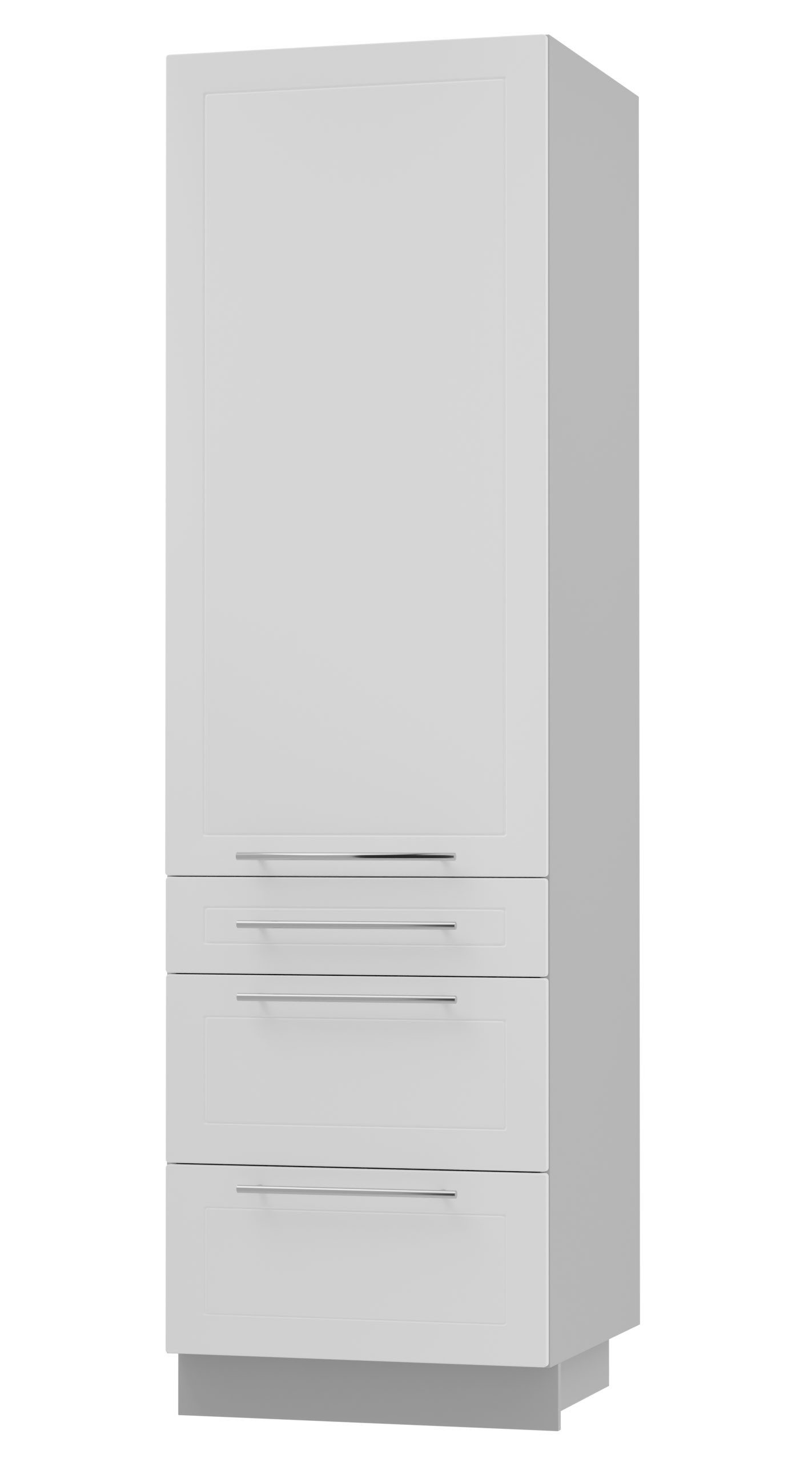 Feldmann-Wohnen Vorratsschrank Kvantum (Türscharniere mit Soft-Close-Funktion, 1-St., Fronten mit dekorativen Fräsungen und leicht abgerundeten Ecken) 60x59x207cm grau - weiß matt (Q-D14/DP/3M)
