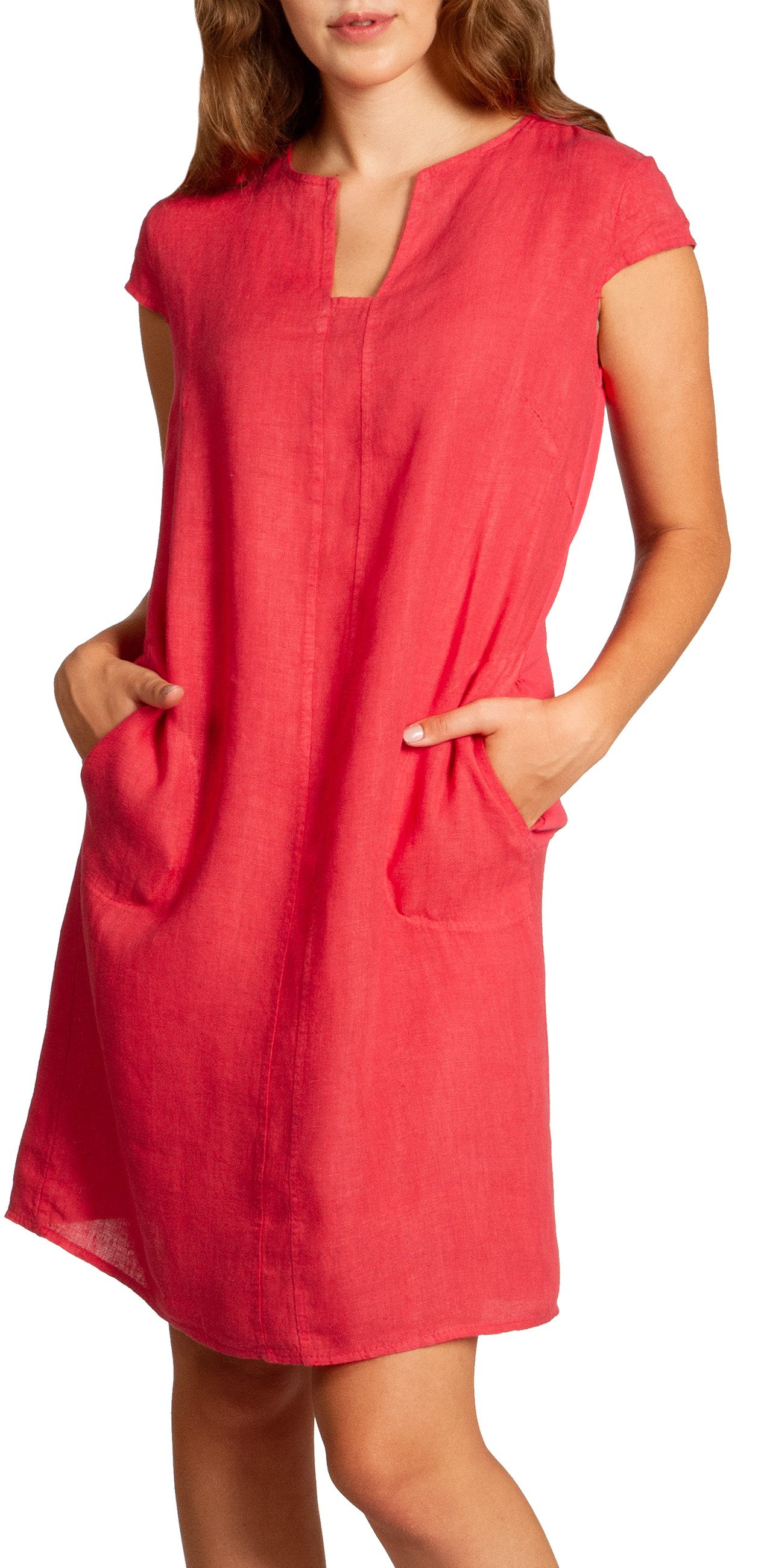 Caspar Sommerkleid Caspar SKL036 Damen Sommer Leinenkleid mit ausgefallenem Ausschnitt Luftig leicht, figurumspielende Form, mit seitlichem Jersey-Einsatz