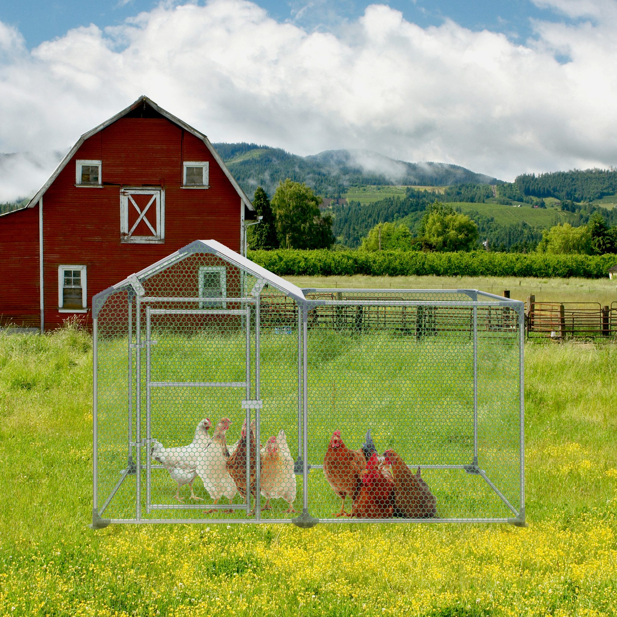 FIVMEN Hühnerstall Kleiner Hühnerhaus für Garten, Outdoor Kleintierhaus, Geflügelstall mit Auslauf Vogelkäfig mit Freilauf Transportabler