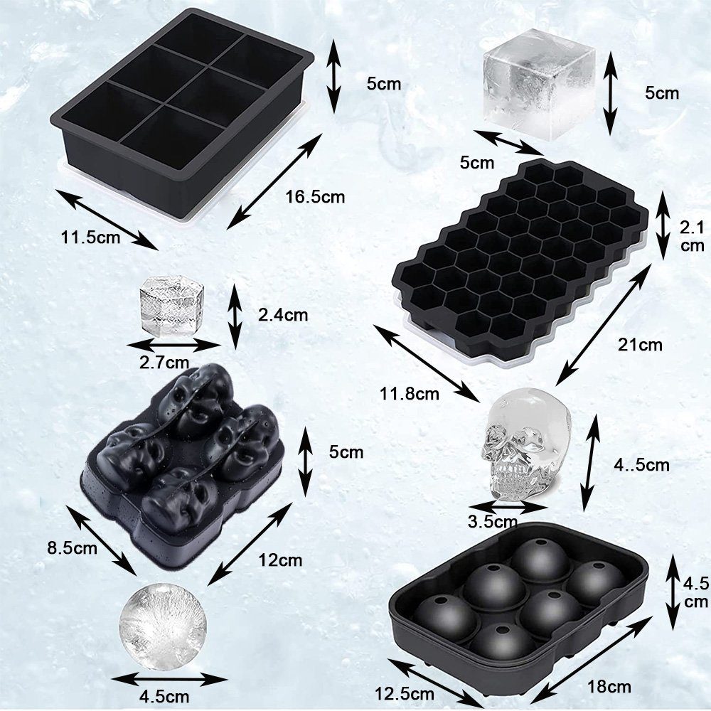 4er-Set Eiswürfelform Deckel Eiswürfelbehälter zggzerg Silikon, Eiswürfelform mit