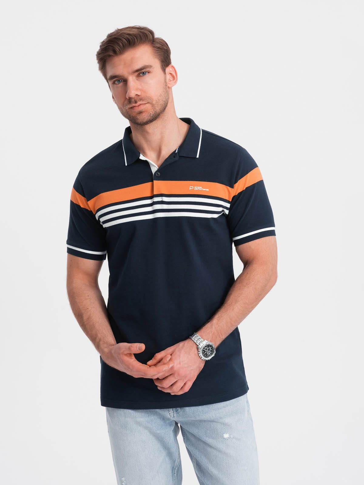 Poloshirt Herren-Poloshirt mit dreifarbigen Streifen