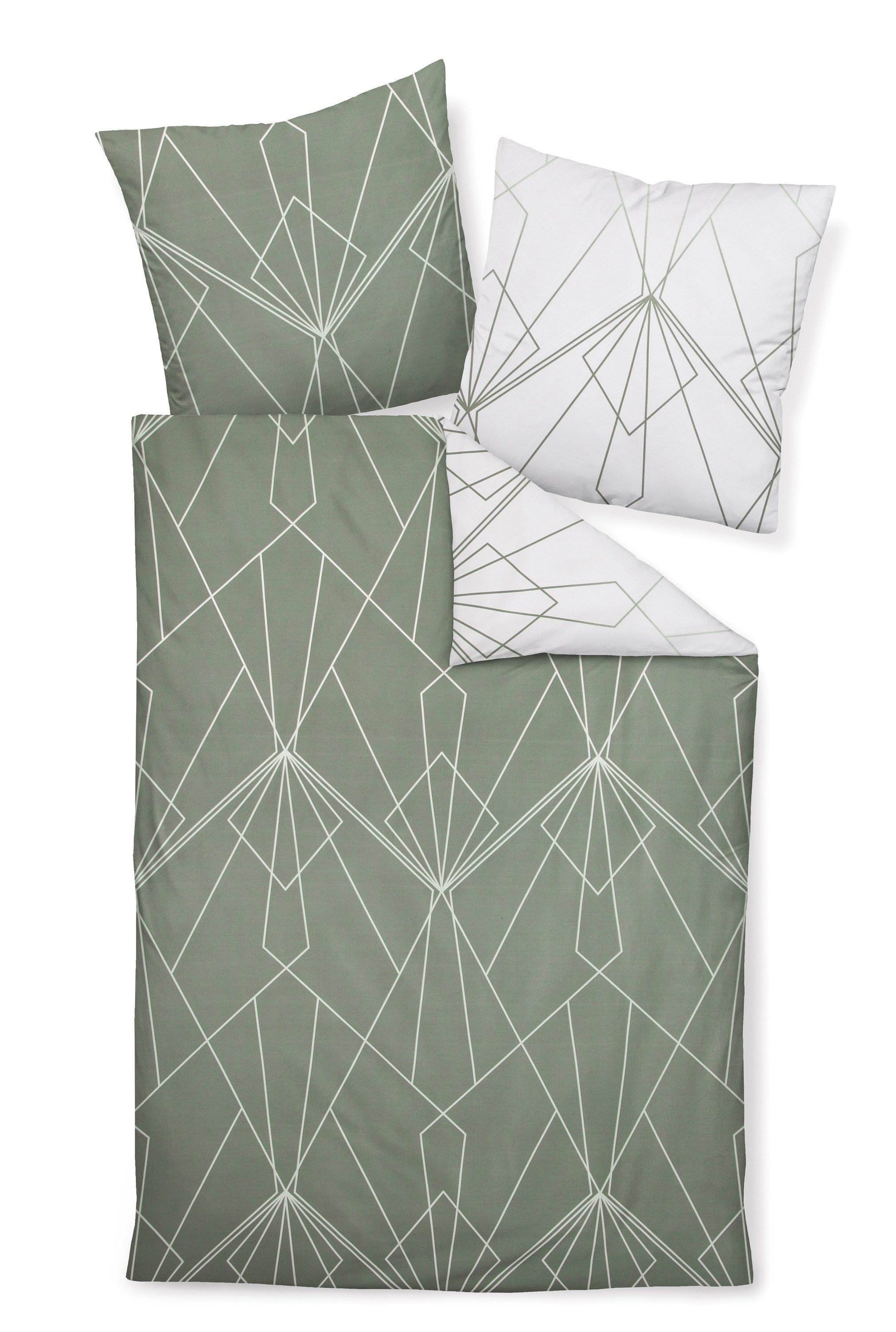 Janine Bettwäsche JD, Mako-Satin, 2 teilig, Wendebettwäsche, modernes grafisches Design, salbeigrün jade