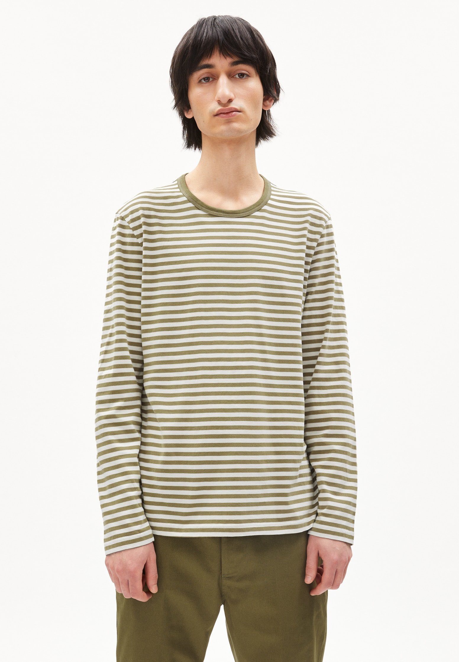 Armedangels Streifenpullover JOHAAN STRIPES oliva-off white