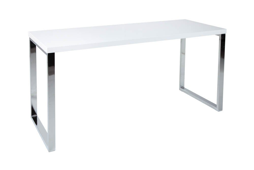riess-ambiente Schreibtisch WHITE DESK 140cm weiß / silber, Arbeitszimmer · Hochglanz · Modern Design · Metall · Home Office