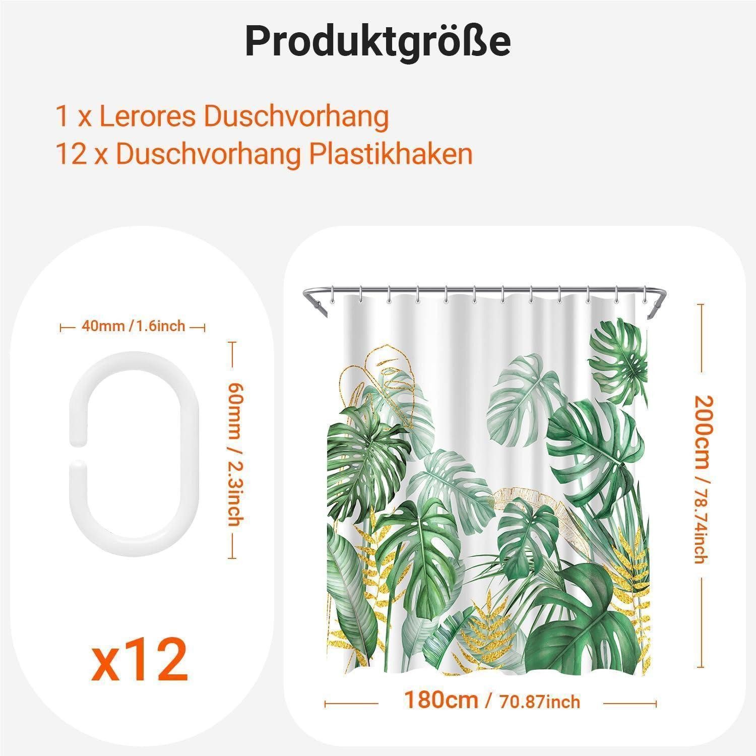 LuxusKollektion Duschvorhang Duschvorhang Goldrandige Bambusblätter H200 x B180 cm (1er Pack)