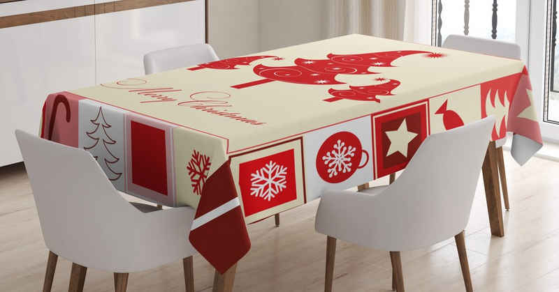 Abakuhaus Tischdecke Farbfest Waschbar Für den Außen Bereich geeignet Klare Farben, Weihnachten Bäume Süßigkeit Sterne