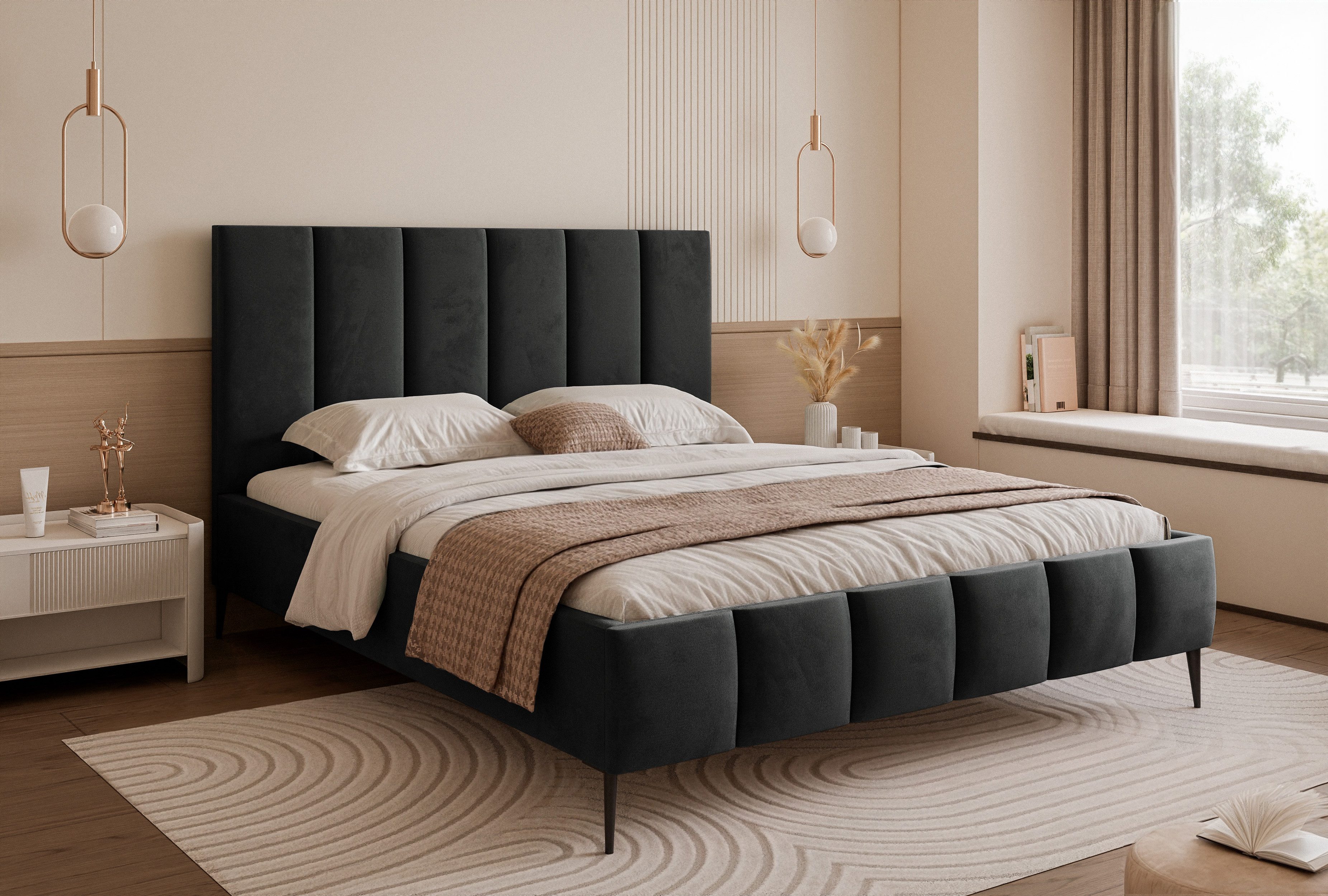 Goldstoff Polsterbett Elegantes Bett mit hohem günstig online kaufen