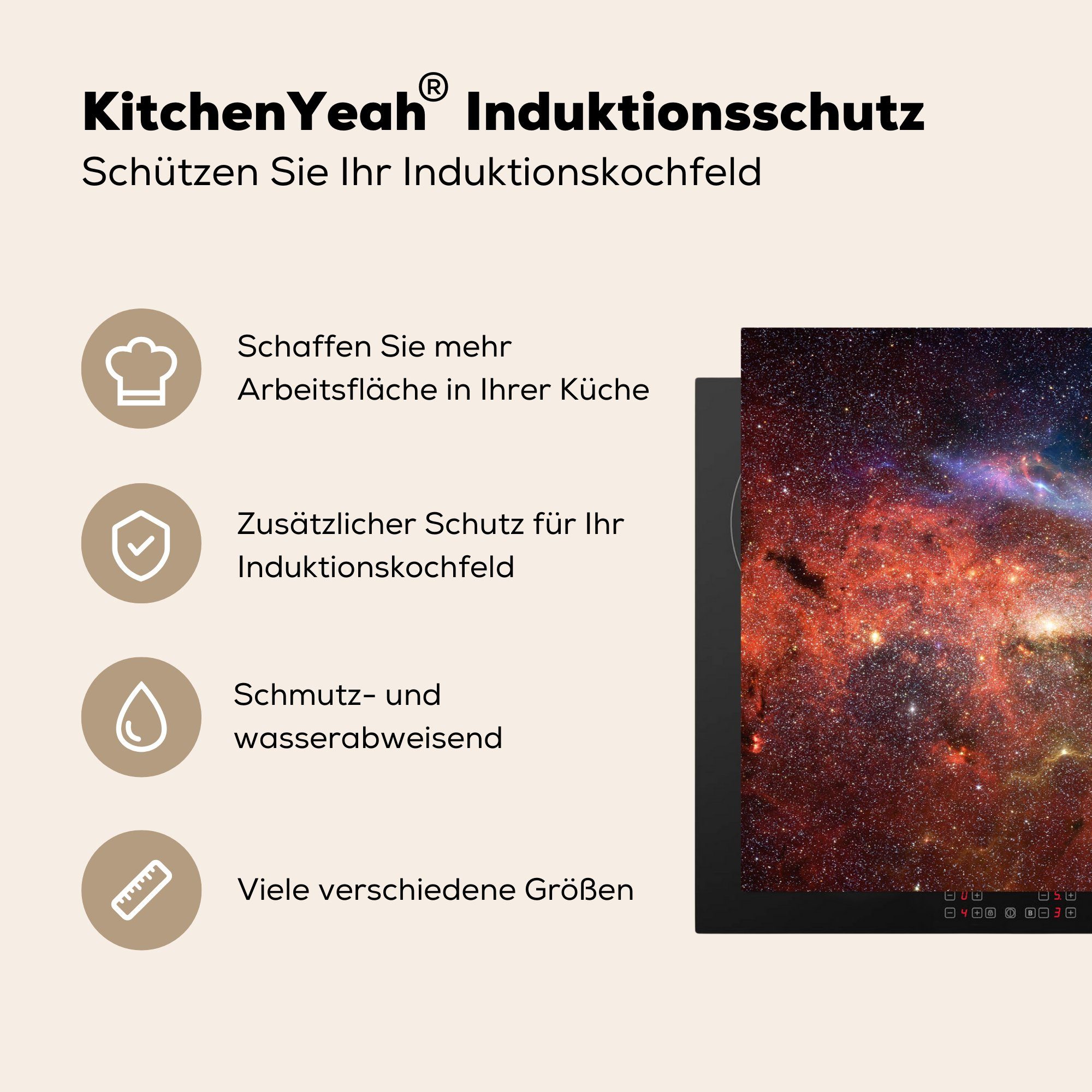 küche, Vinyl, 81x52 - Sterne tlg), - Schutz MuchoWow für Farben, Induktionskochfeld cm, Herdblende-/Abdeckplatte (1 Ceranfeldabdeckung die Weltraum