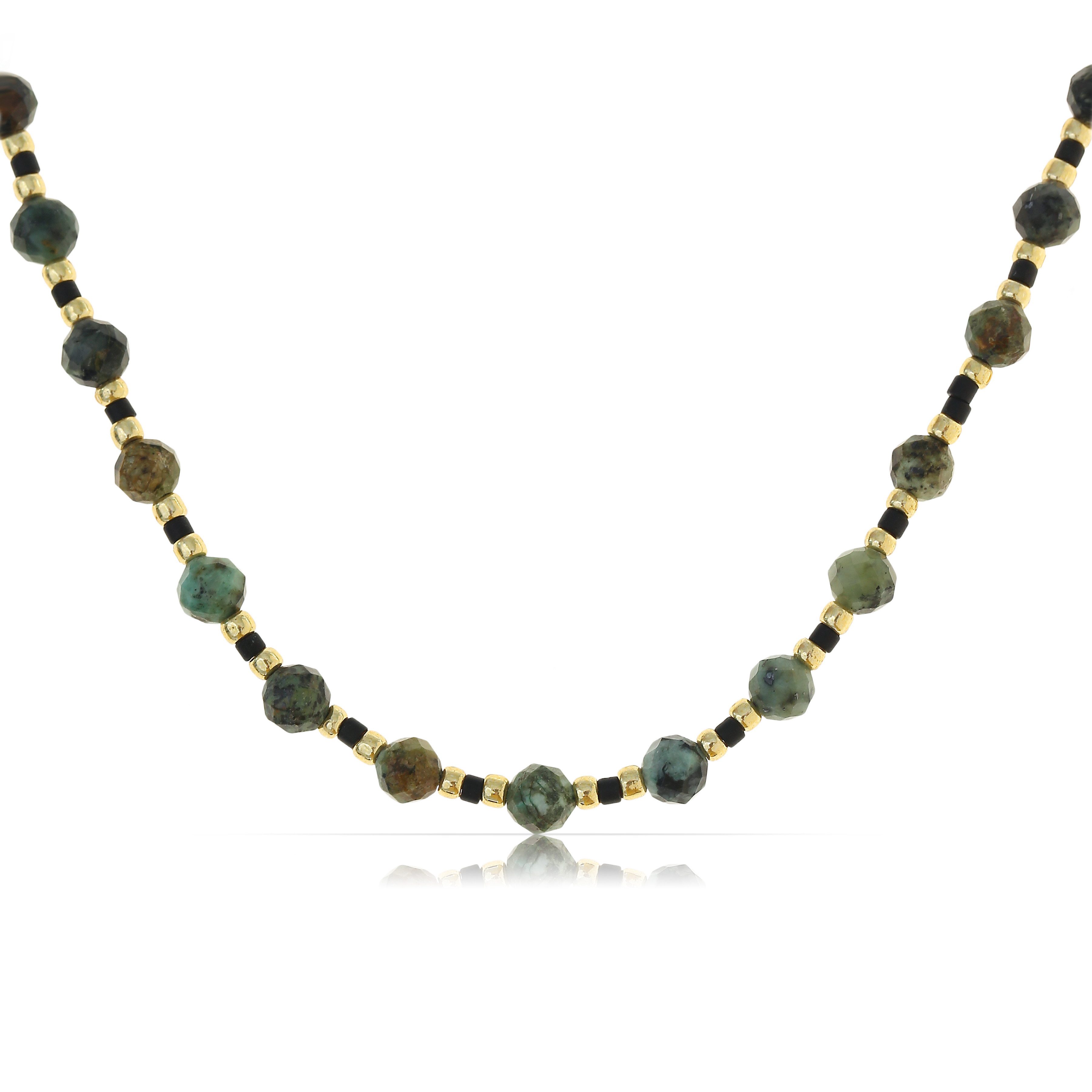 Made by Nami Perlenkette Damen Halskette Bunt 40 + 5 cm verstellbar wasserfest hypoallergen, aus Naturstein – Boho-Stil – sommerlich – mit Verlängerung