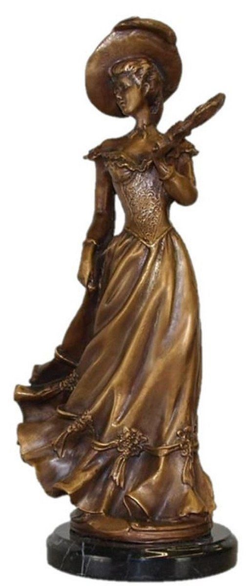 Casa Padrino Dekofigur Jugendstil Bronze Skulptur Dame Bronzefarben / Schwarz 17 x 12 x H. 33 cm - Bronze Skulptur mit Marmorsockel - Barock & Jugendstil Deko Accessoires