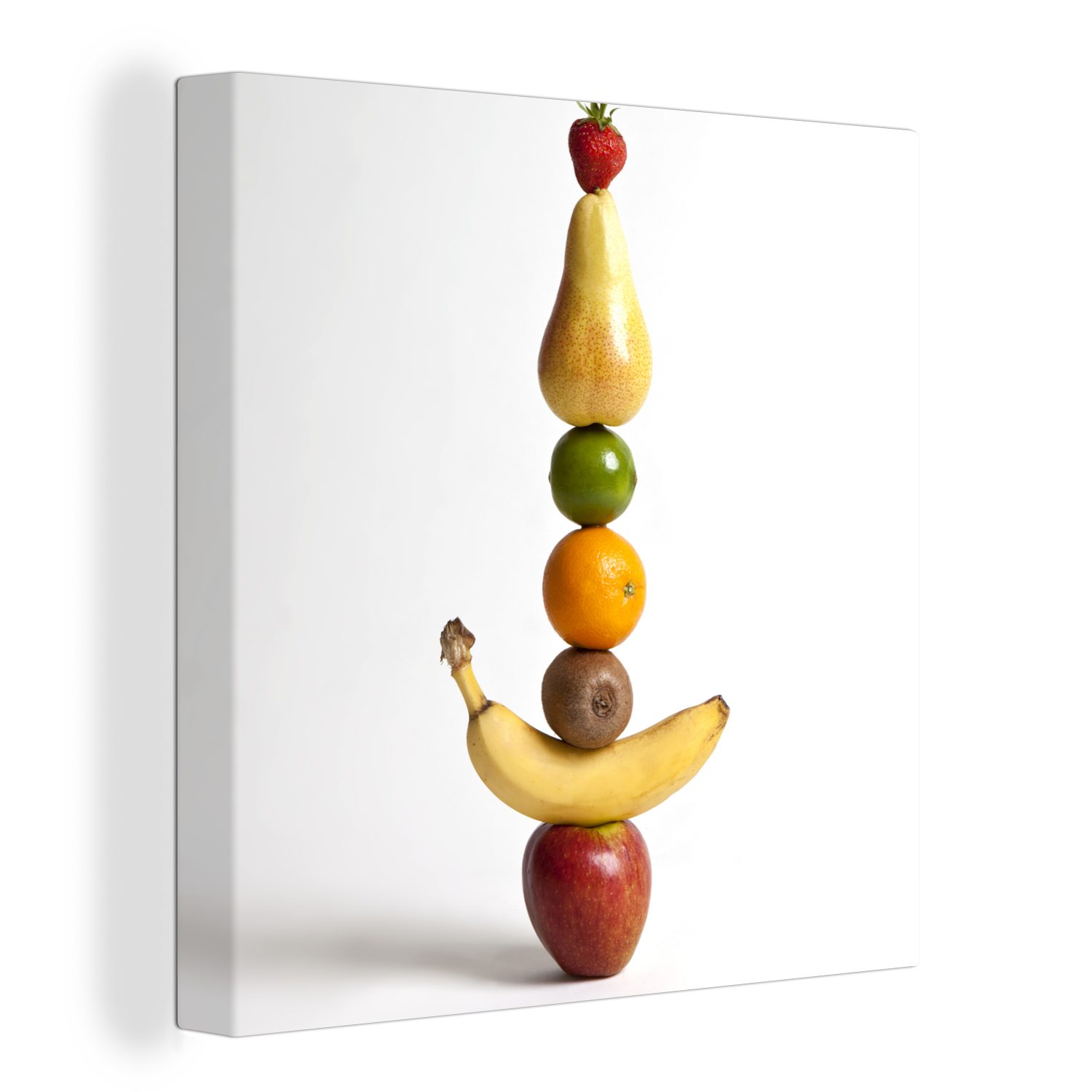 OneMillionCanvasses® Leinwandbild Obst - Turm - Weiß, (1 St), Leinwand Bilder für Wohnzimmer Schlafzimmer
