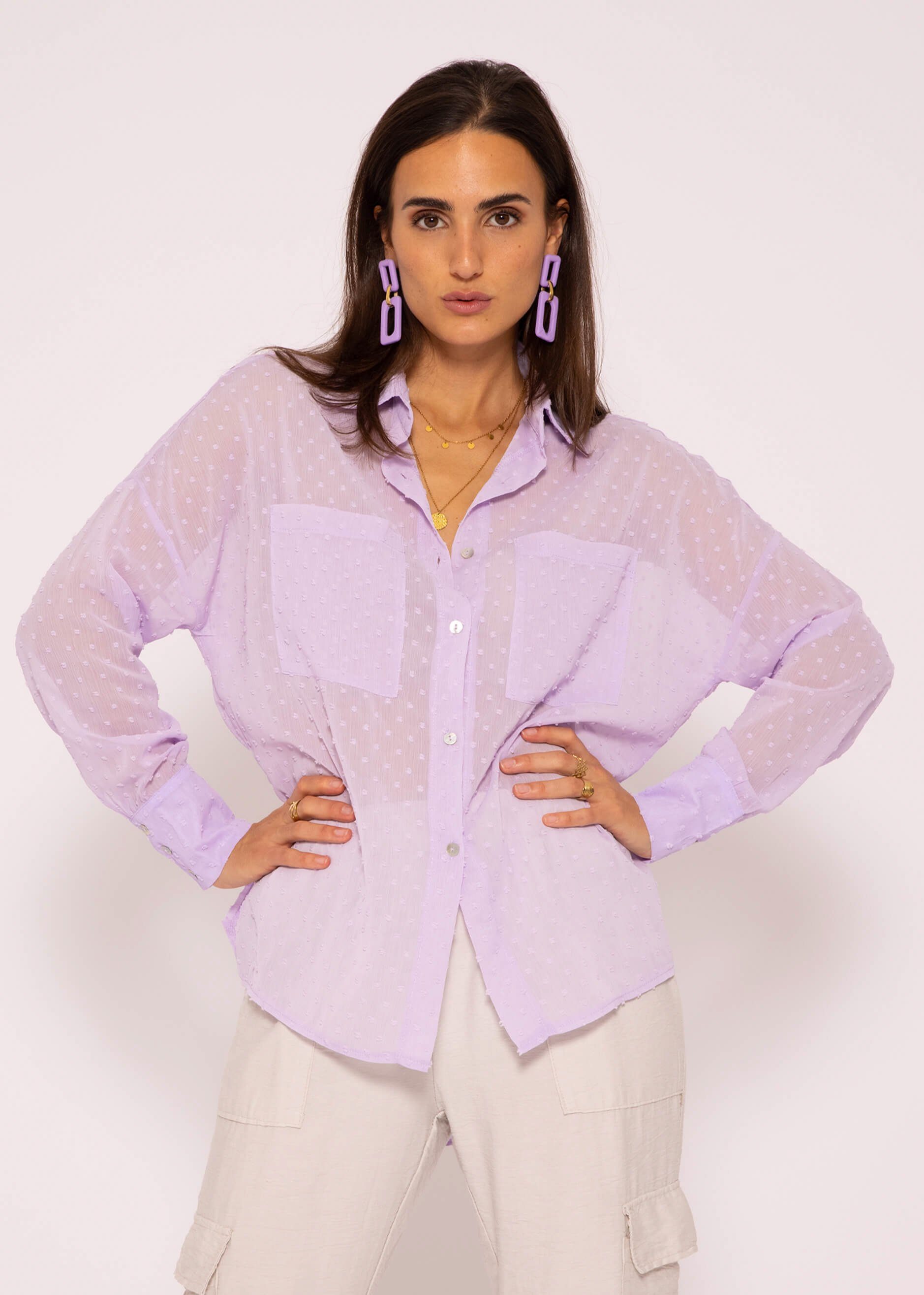 SASSYCLASSY Langarmbluse Oversize Bluse Damen Langarm - elegant & festlich Hemdbluse lang aus Plumetis-Gewebe