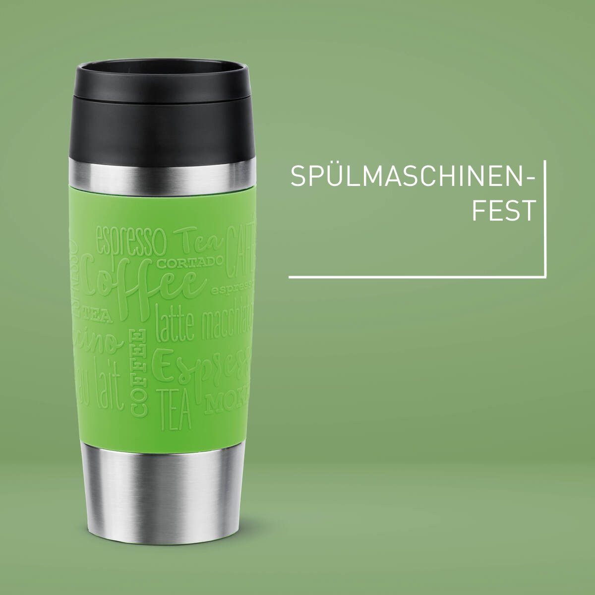 Emsa Thermobecher Travel Mug Classic, mit 360°-Trinköffnung, auslaufsicher, rutschfest, Edelstahl, Kunststoff, Silikon, 4h heiß, 8h kalt - 360 ml / 6h heiß, 12h kalt - 500 ml, 100% dicht