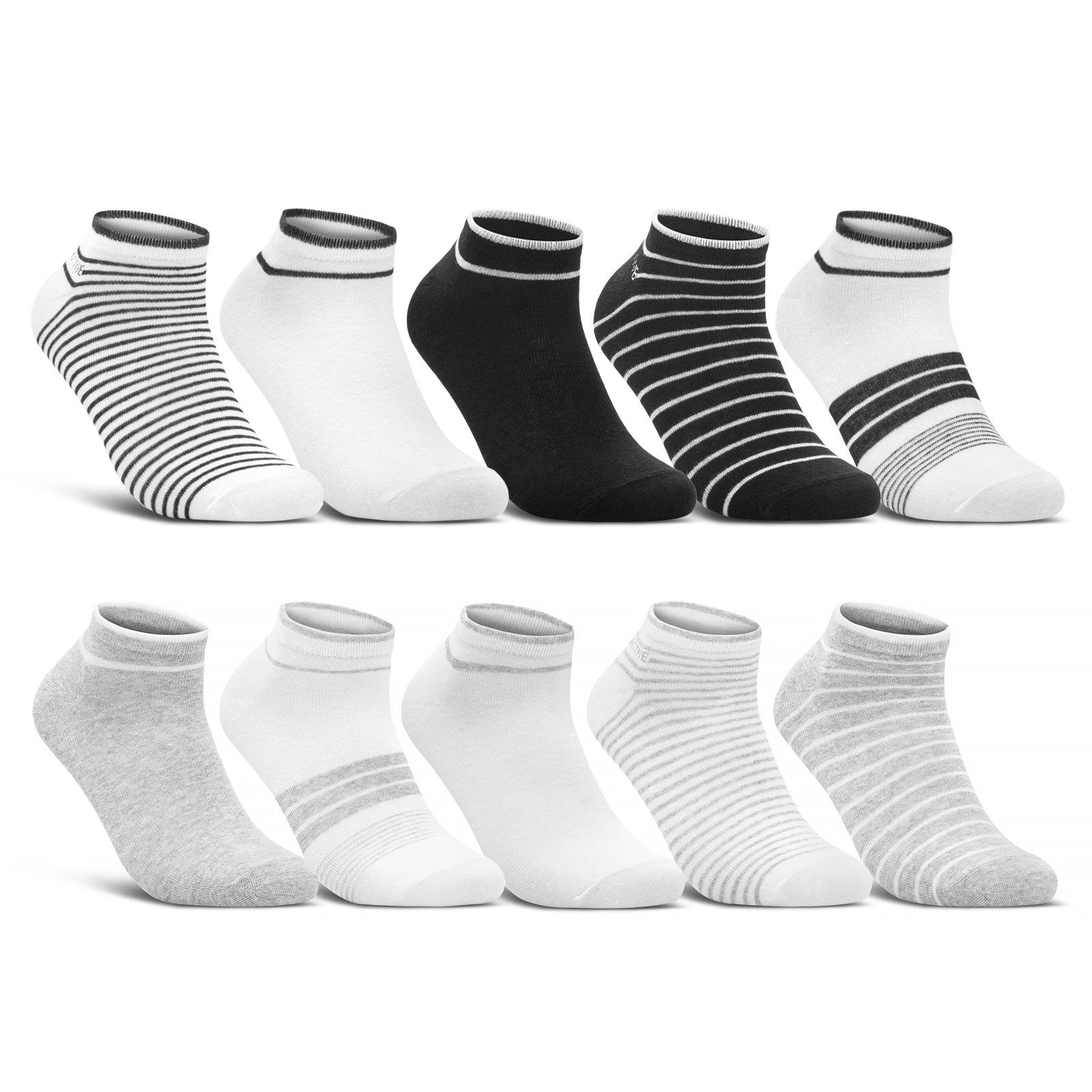 sockenkauf24 Sneakersocken 10 Paar Damen Sneaker Socken Mehrfarbig (35-38, 36844/1+36844/2) Streifen Punkte Herzen Maritim Baumwolle WP