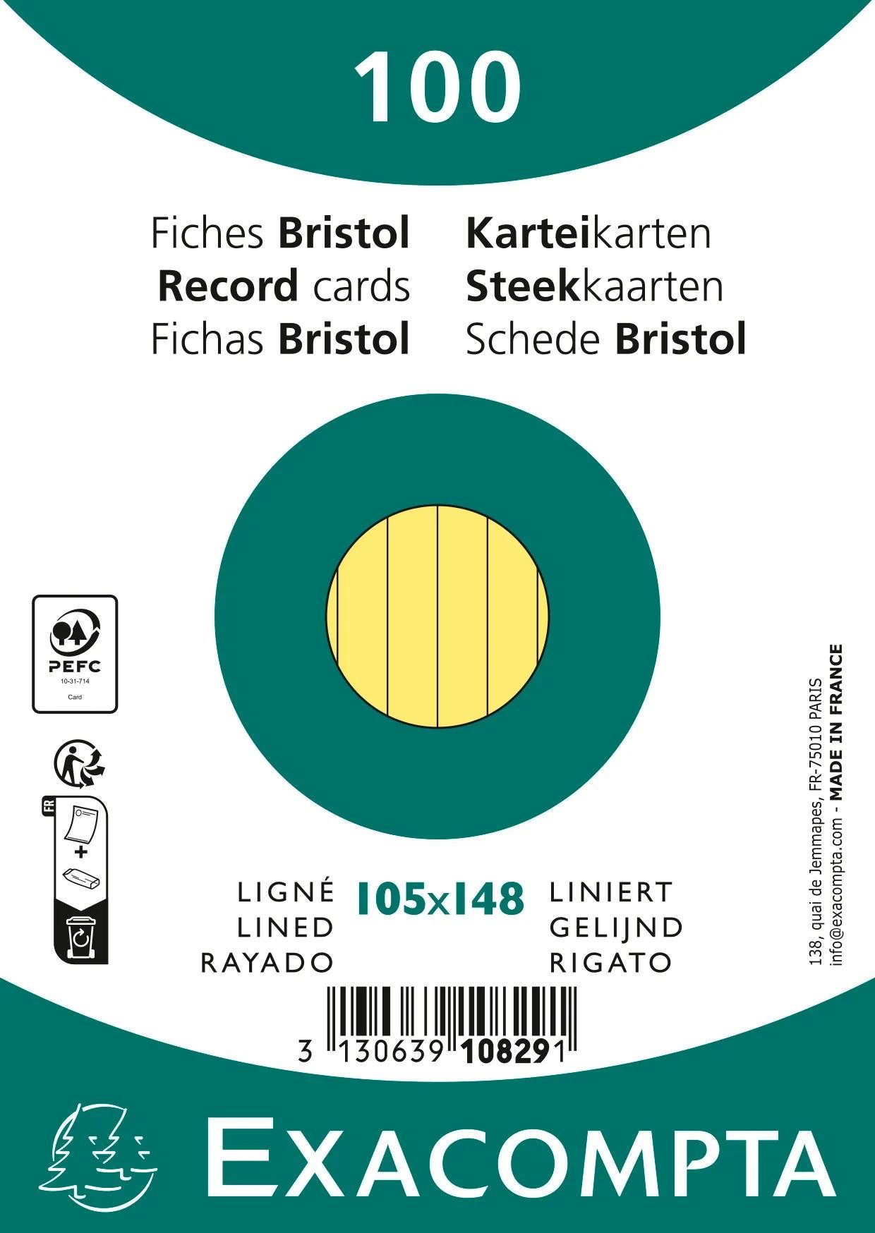 EXACOMPTA Karteikarten 20x Karteikarten A6 liniert, 100 Stück eingeschweißt - Gelb - 10829SE, Karteikarten liniert
