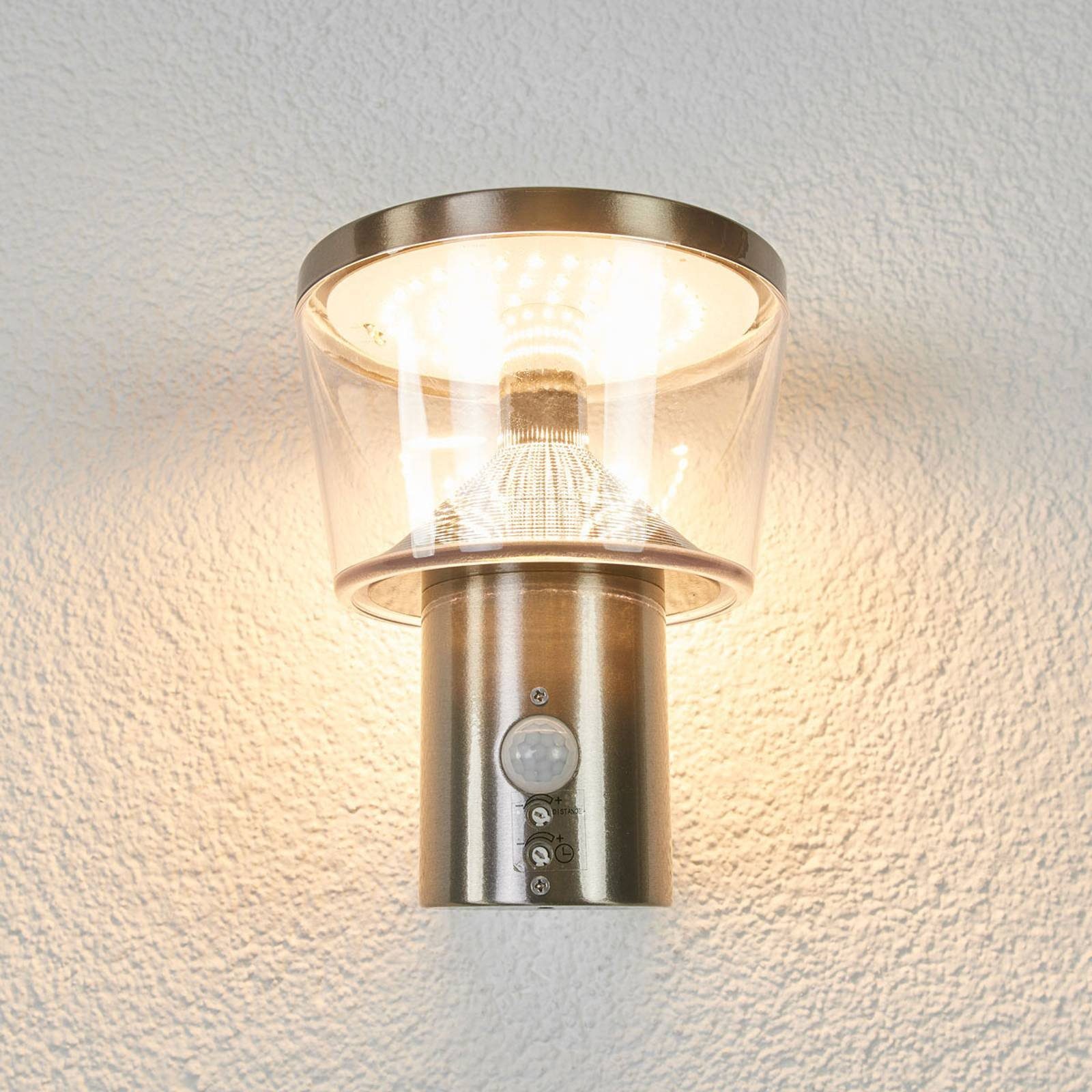 Lindby Außen-Wandleuchte LED-Leuchtmittel 1 Polycarbonat, Modern, Antje, edelstahl, klar, Edelstahl, verbaut, fest inkl. flammig, warmweiß