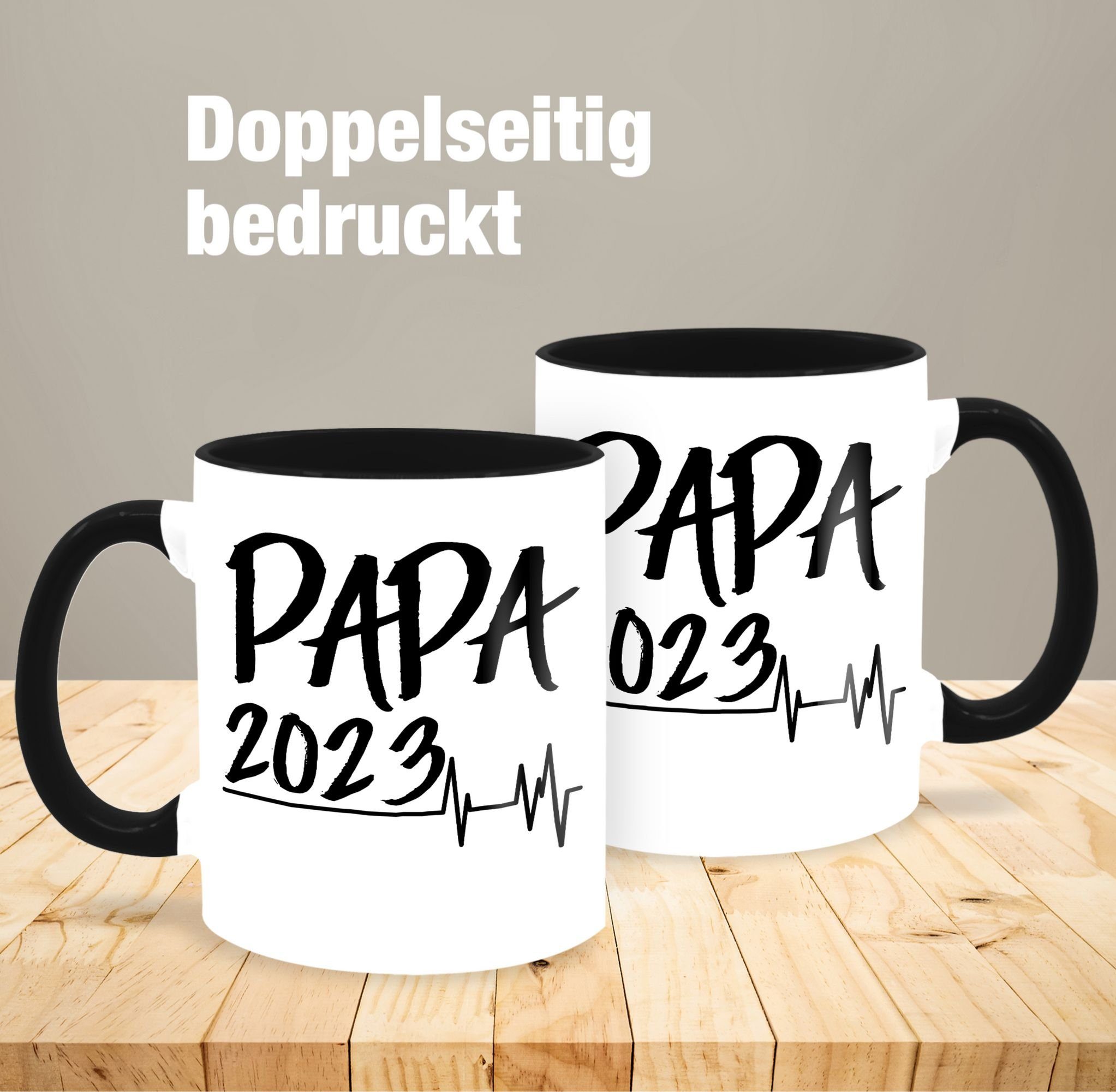 Keramik, Shirtracer Herzschlag, Vatertag 2023 Papa Kaffeetasse Schwarz Geschenk 1 Tasse