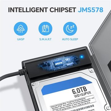 GRAUGEAR Festplattenhülle G-2603-AC, USB 3.0 Adapter für 2,5" SSD HDD Festplatten mit Schutzbox USB C