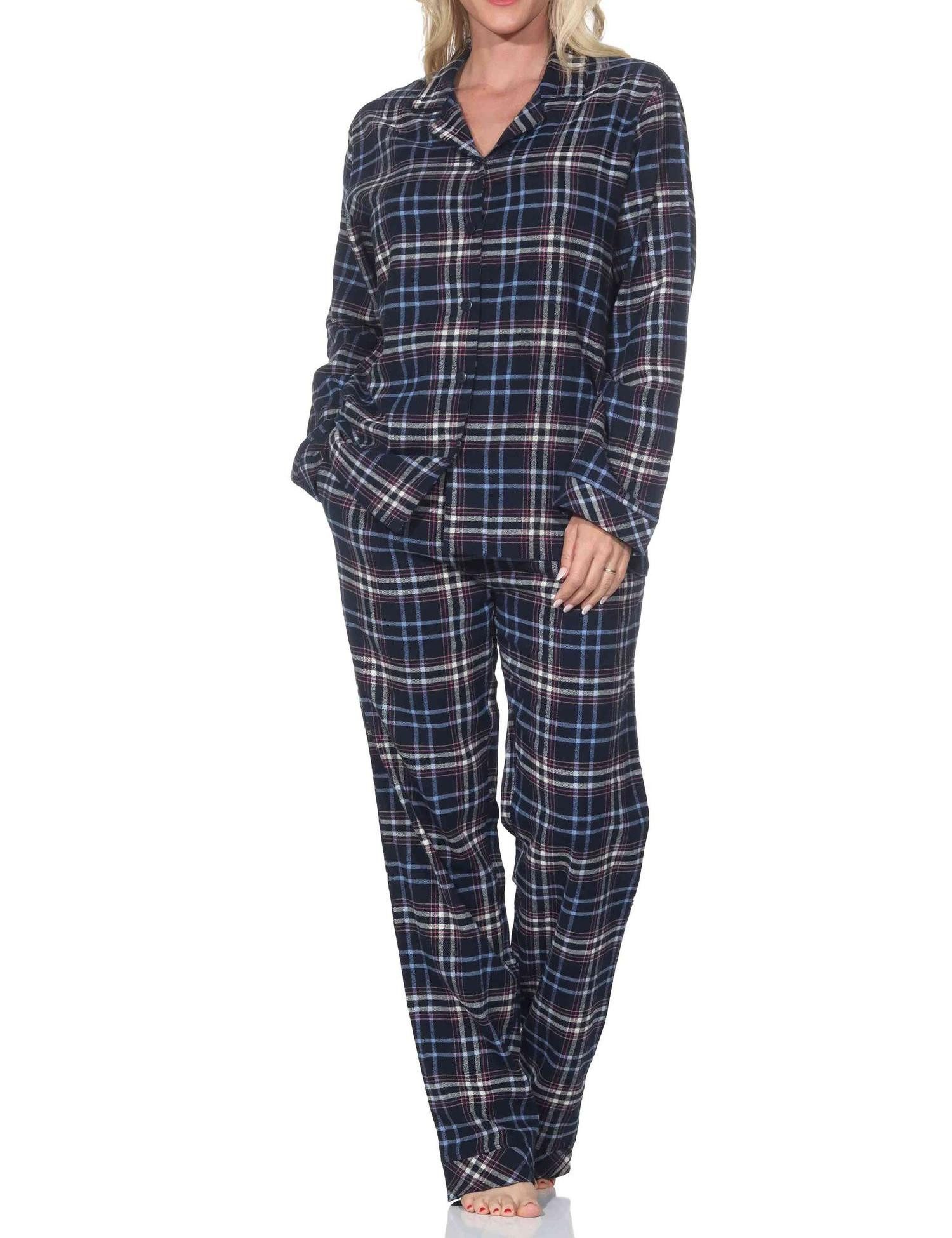 Normann Pyjama Normann Damen Flanell Schlafanzug langarm Pyjama in Karo-Optik