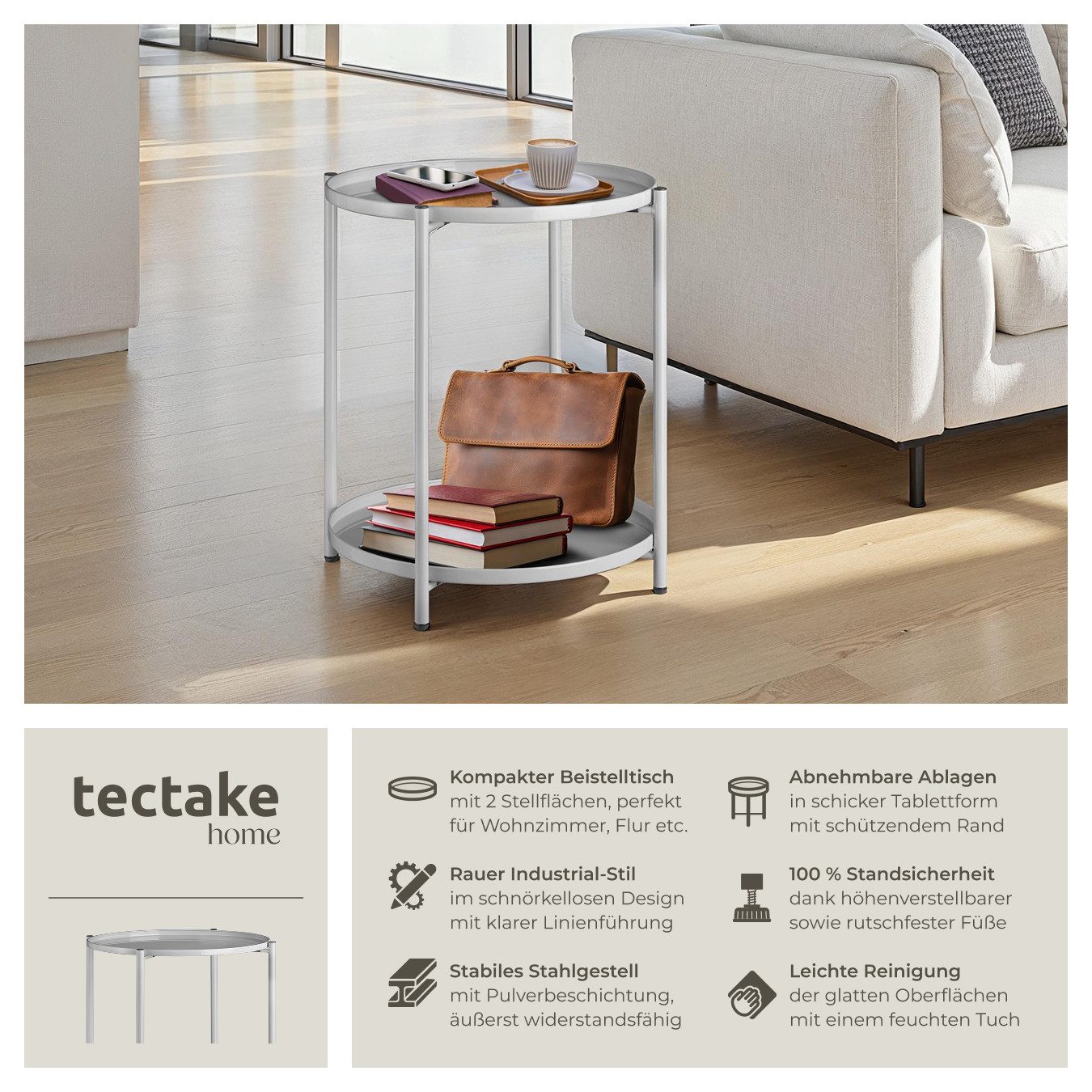 tectake Beistelltisch Couchtisch Oxford 45,5x45,5x53cm (1-St., günstig online kaufen